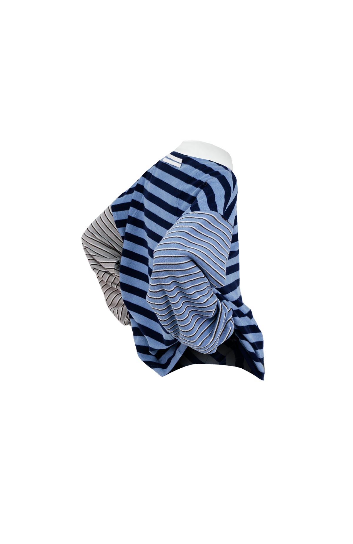 RELABEL Asymmetrical Striped Spliced Polo Long-Sleeve Tee