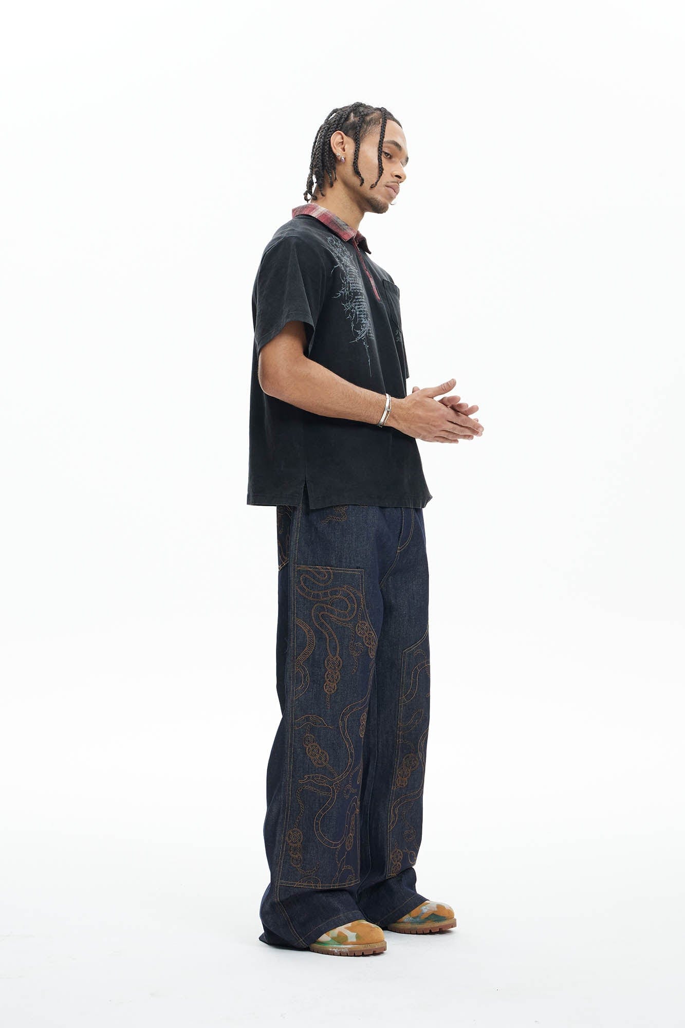 DND4DES Embroidered Snake Double Knee Jeans, premium urban and streetwear designers apparel on PROJECTISR.com, DND4DES