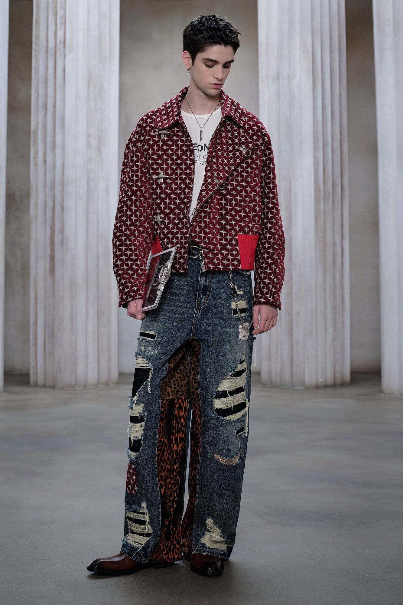 FACEONLAB Geometric Full-Print Metal Clasps Jacket, premium urban and streetwear designers apparel on PROJECTISR.com, FACEONLAB