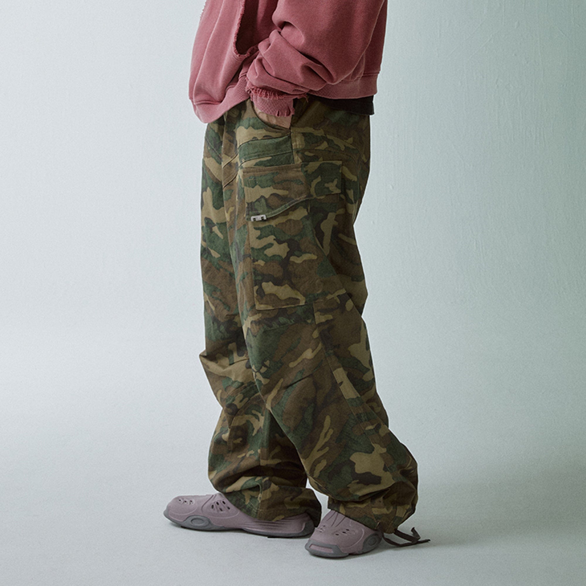 F2CE Wide-Leg Draw-String Camo Cargo Pants, premium urban and streetwear designers apparel on PROJECTISR.com, F2CE