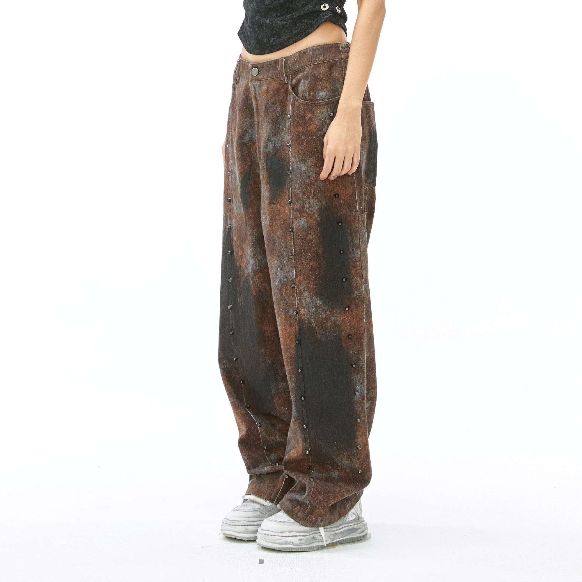 VANN VALRENCE Dirty Fit Studded Straight-Leg Jeans, premium urban and streetwear designers apparel on PROJECTISR.com, VANN VALRENCE