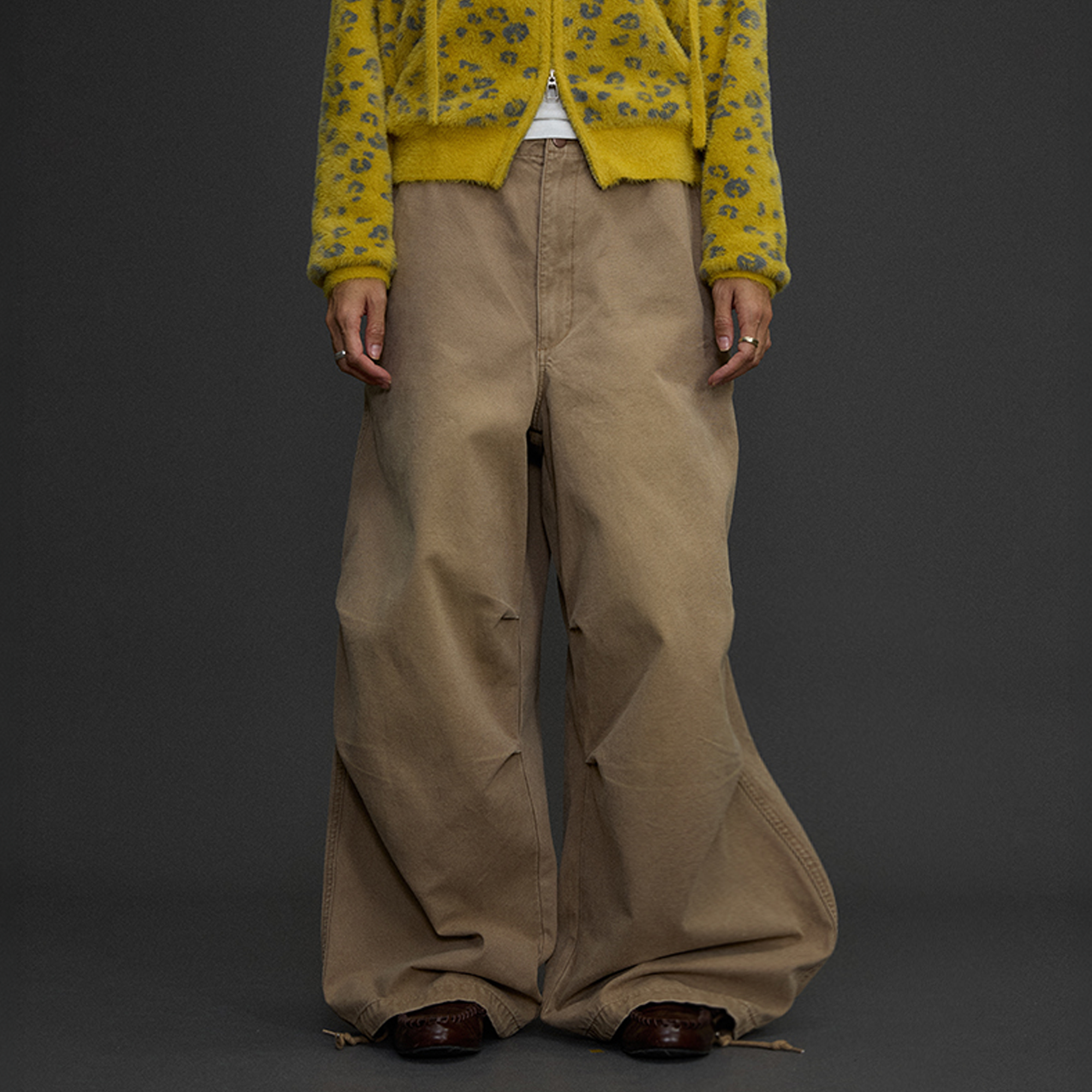 NIANJIUYIKOUER Distressed Utility Pocket Wide-Leg Pants, premium urban and streetwear designers apparel on PROJECTISR.com, NIANJIUYIKOUER