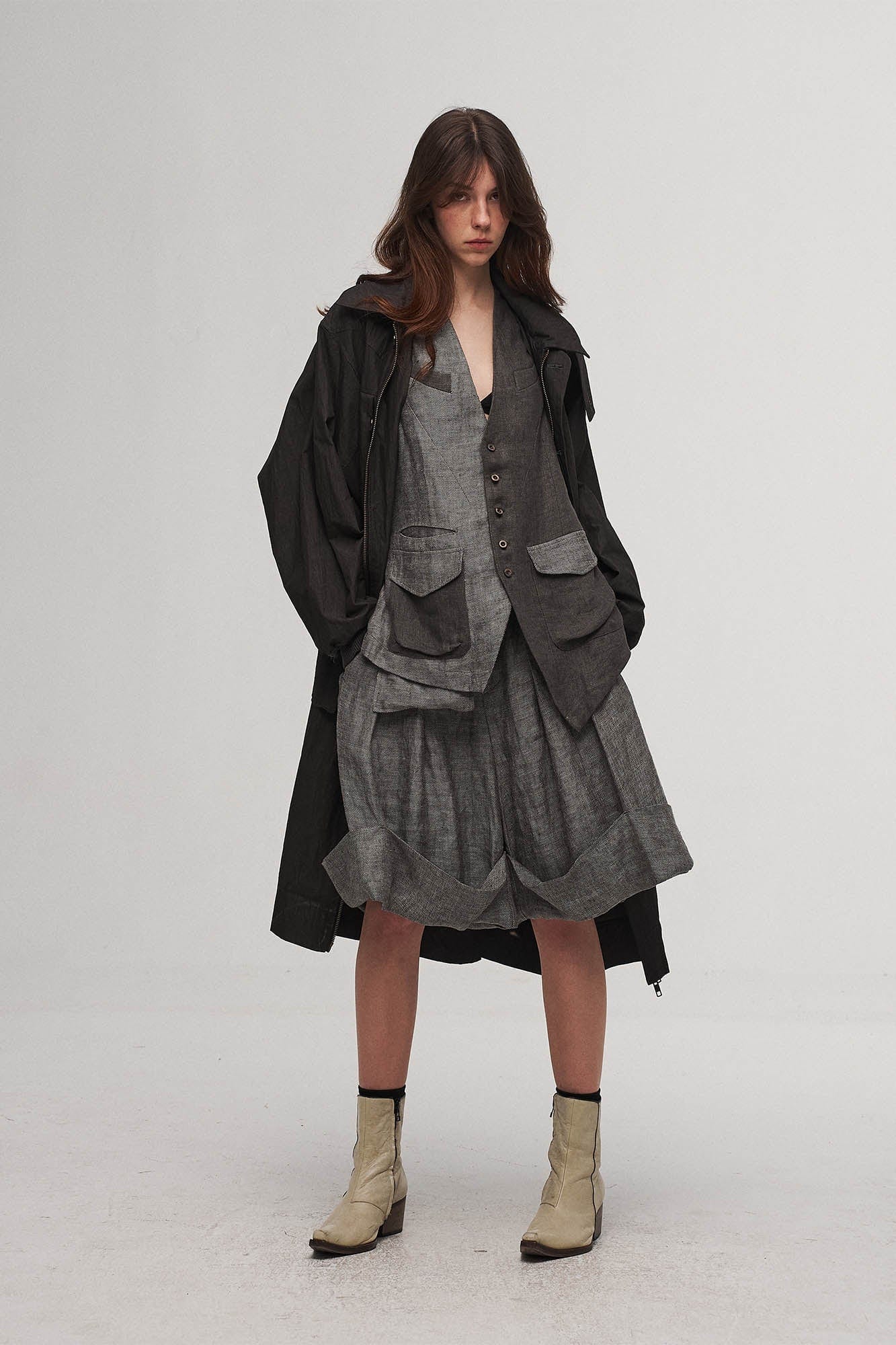 ILNya Nieternite Nifutur Asymmetrical Panelled Contrast Back-Tie Vest Gray, premium urban and streetwear designers apparel on PROJECTISR.com, ILNya Nieternite Nifutur