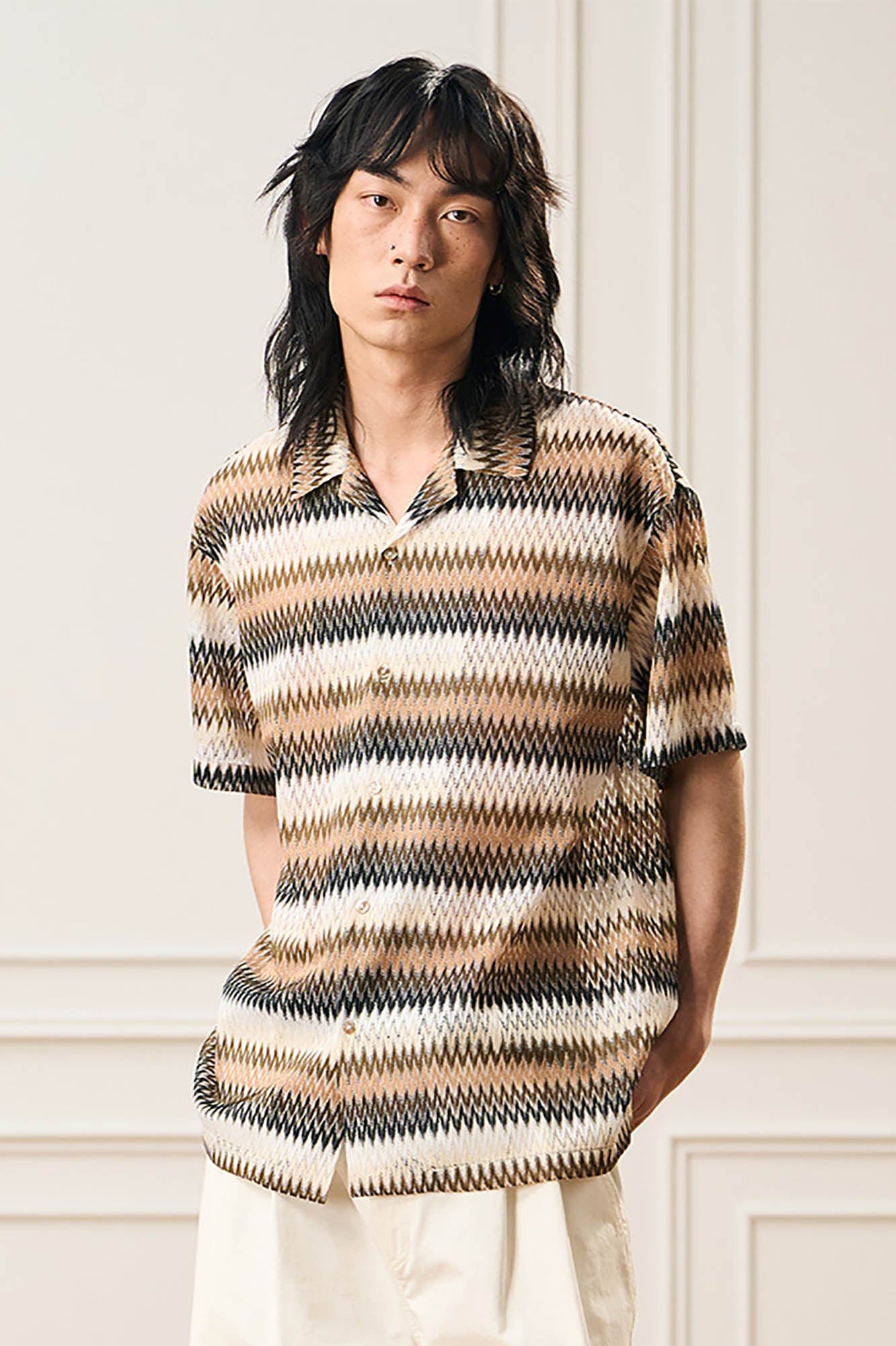 EPIC POETRY Geometric Ripple Knitted Half Shirt Brown, premium urban and streetwear designers apparel on PROJECTISR.com, EPIC POETRY