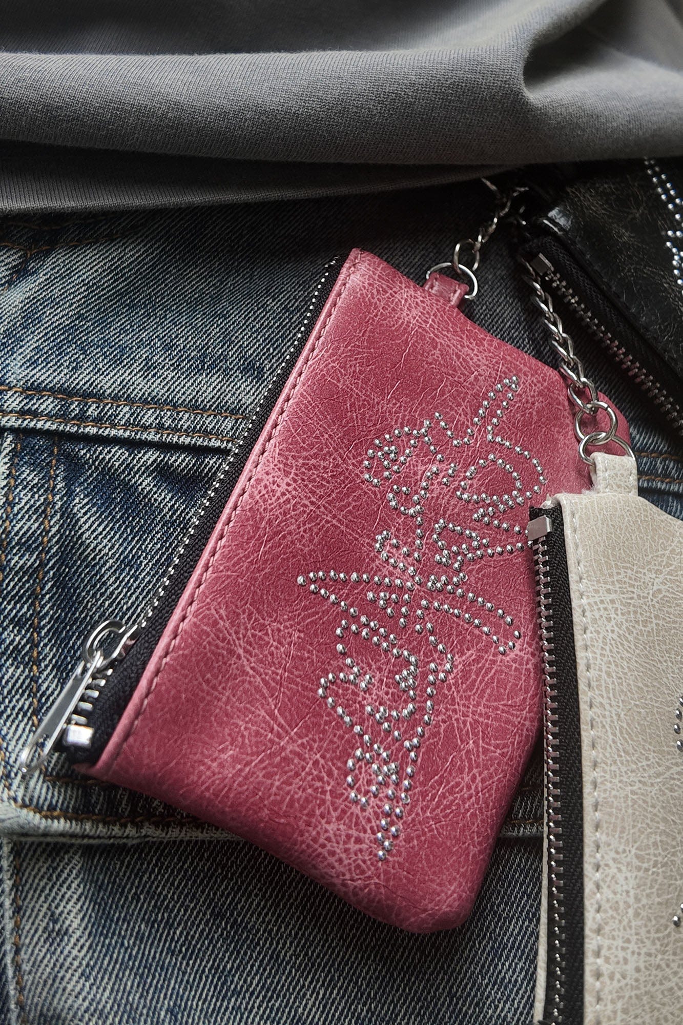 MAKEMORE Cracked Faux Leather Studded Mini Pouch