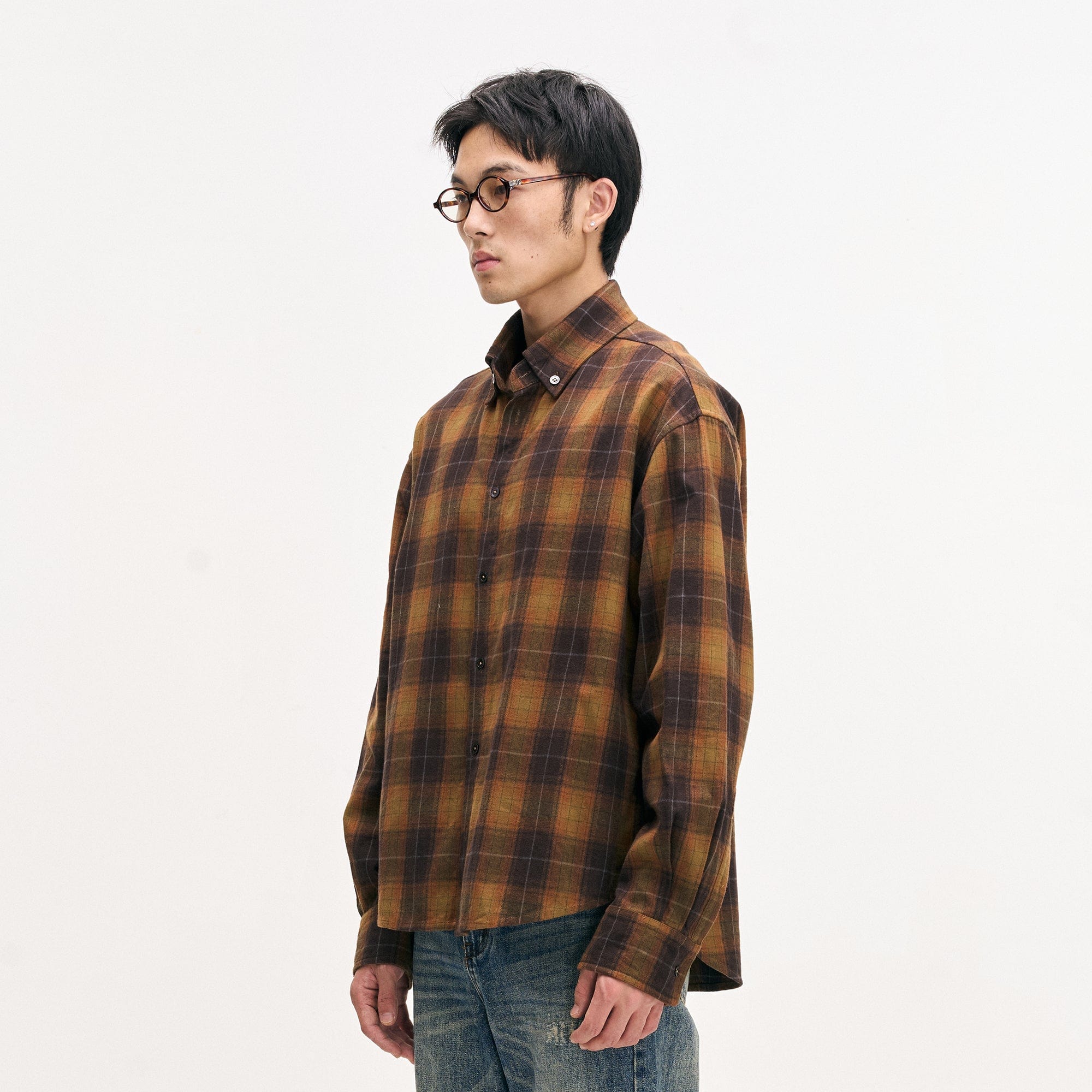 LEONSENSE Classic Plaid Shirt Showa Brown, premium urban and streetwear designers apparel on PROJECTISR.com, LEONSENSE