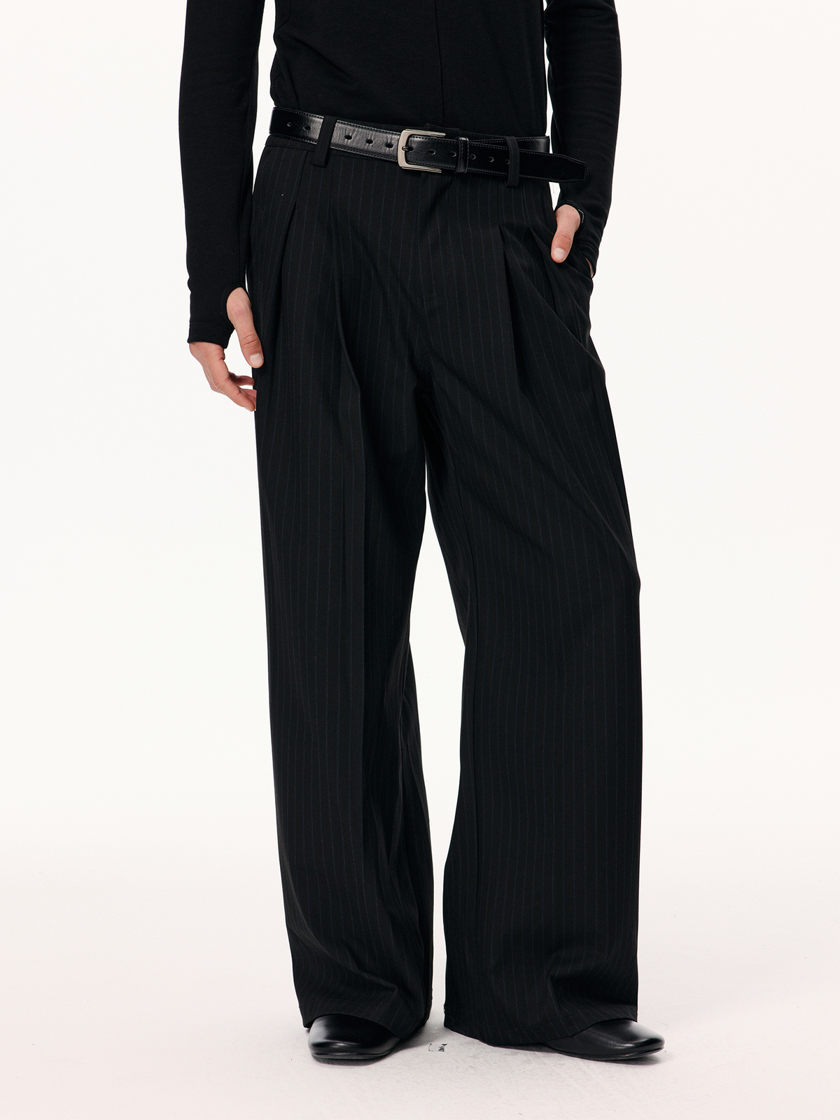 KREATE Pleated Striped Adjustable Wide-Leg Trousers