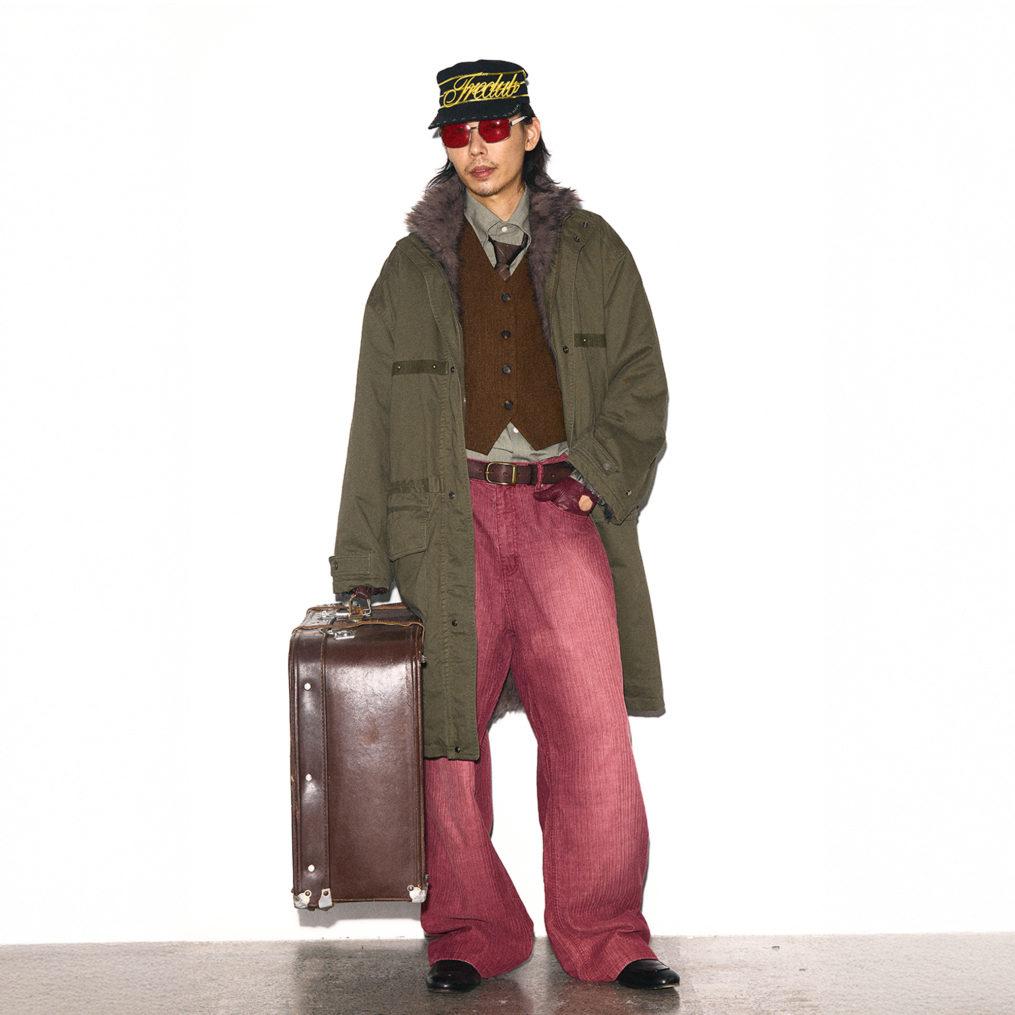 TRECLUB Retro Faux Fur Lining Oversized Parka