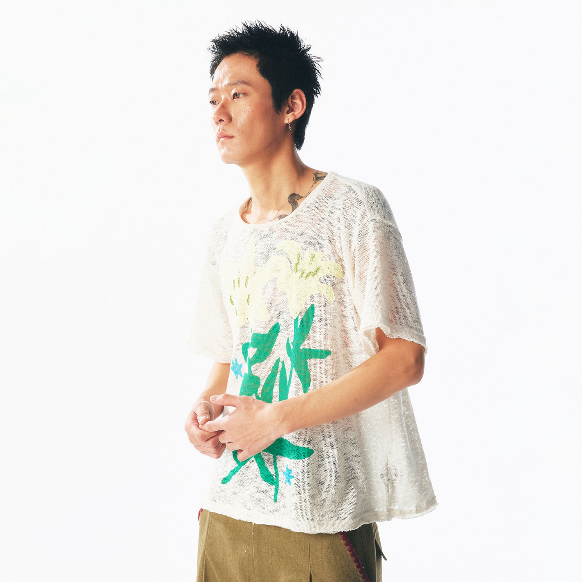 1997 POSTOFFICE Distressed Sheer Lily Flower Tee, premium urban and streetwear designers apparel on PROJECTISR.com, 1997 POSTOFFICE