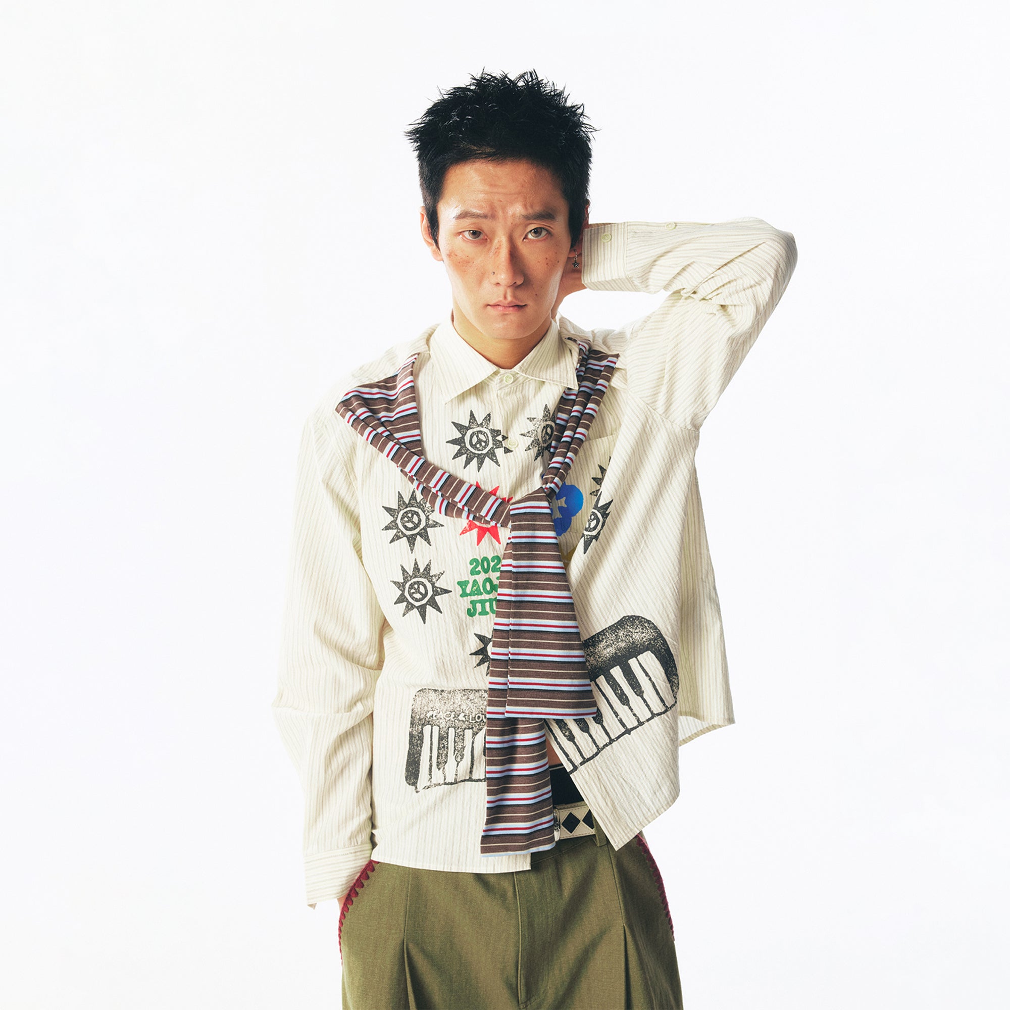 1997 POSTOFFICE Totem Graphic Fake Scarf Shirt, premium urban and streetwear designers apparel on PROJECTISR.com, 1997 POSTOFFICE