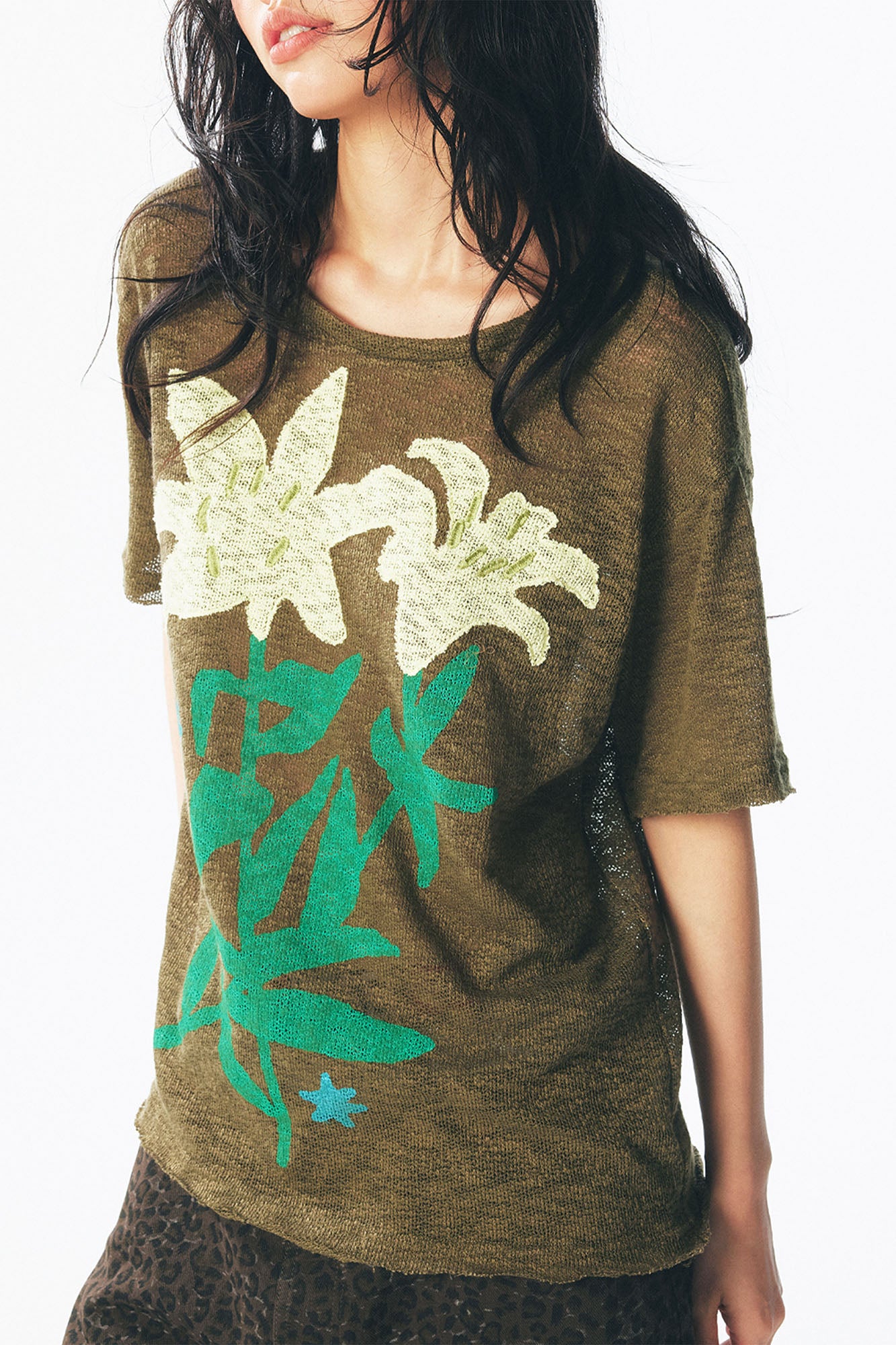1997 POSTOFFICE Distressed Sheer Lily Flower Tee, premium urban and streetwear designers apparel on PROJECTISR.com, 1997 POSTOFFICE