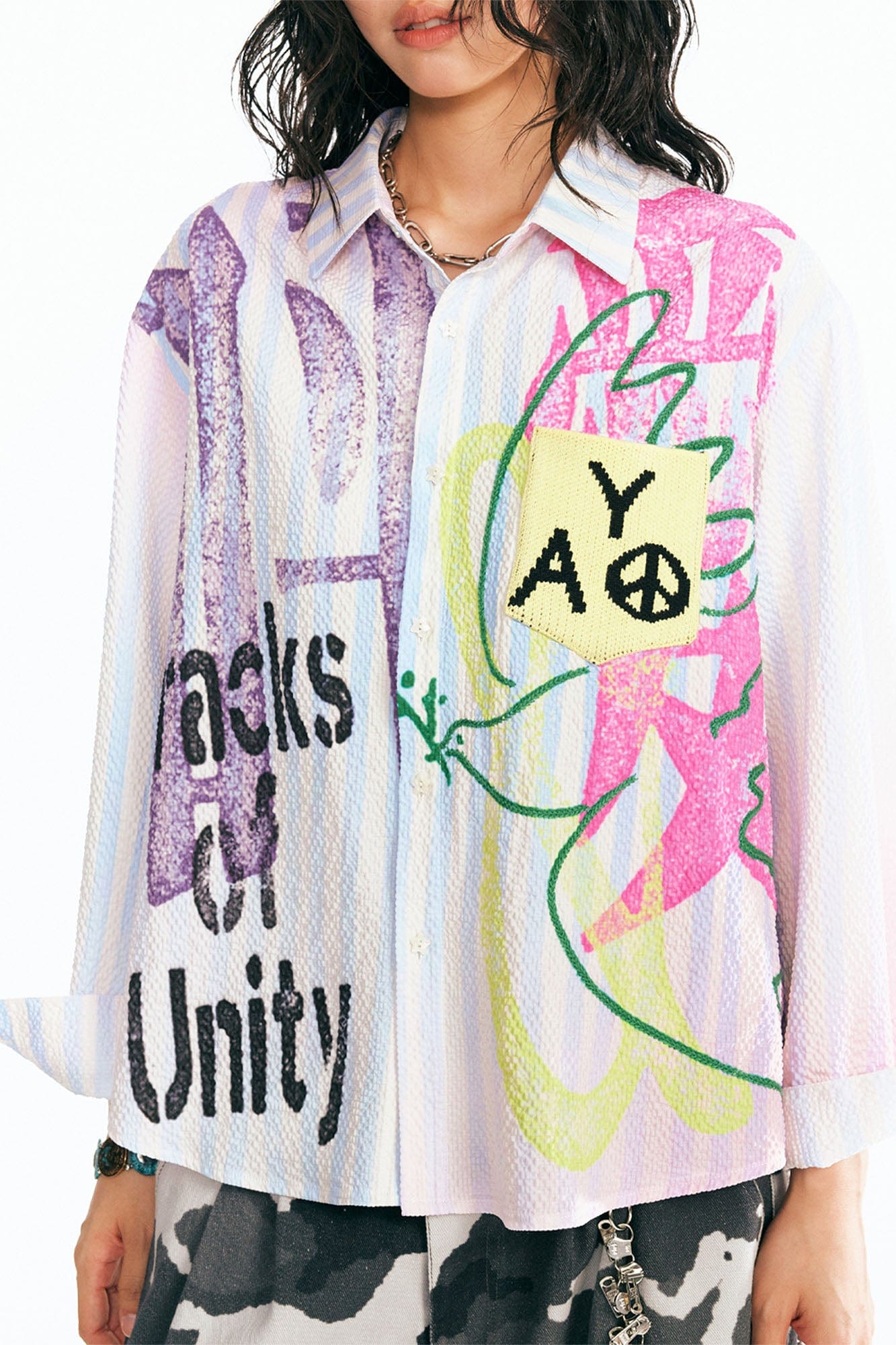 1997 POSTOFFICE Peace and Love Seersucker Shirt, premium urban and streetwear designers apparel on PROJECTISR.com, 1997 POSTOFFICE