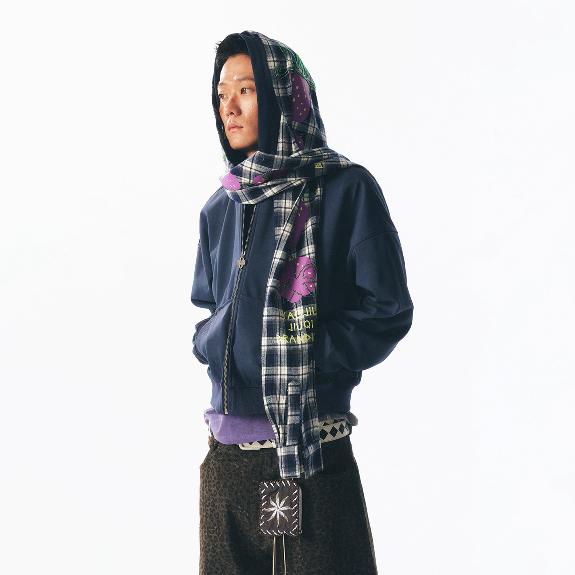 1997 POSTOFFICE Strawberry Graphic Built-In Scarf Zip-Up Hoodie, premium urban and streetwear designers apparel on PROJECTISR.com, 1997 POSTOFFICE