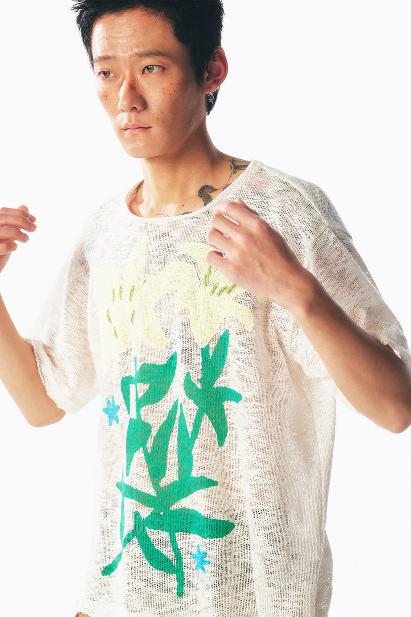 1997 POSTOFFICE Distressed Sheer Lily Flower Tee, premium urban and streetwear designers apparel on PROJECTISR.com, 1997 POSTOFFICE