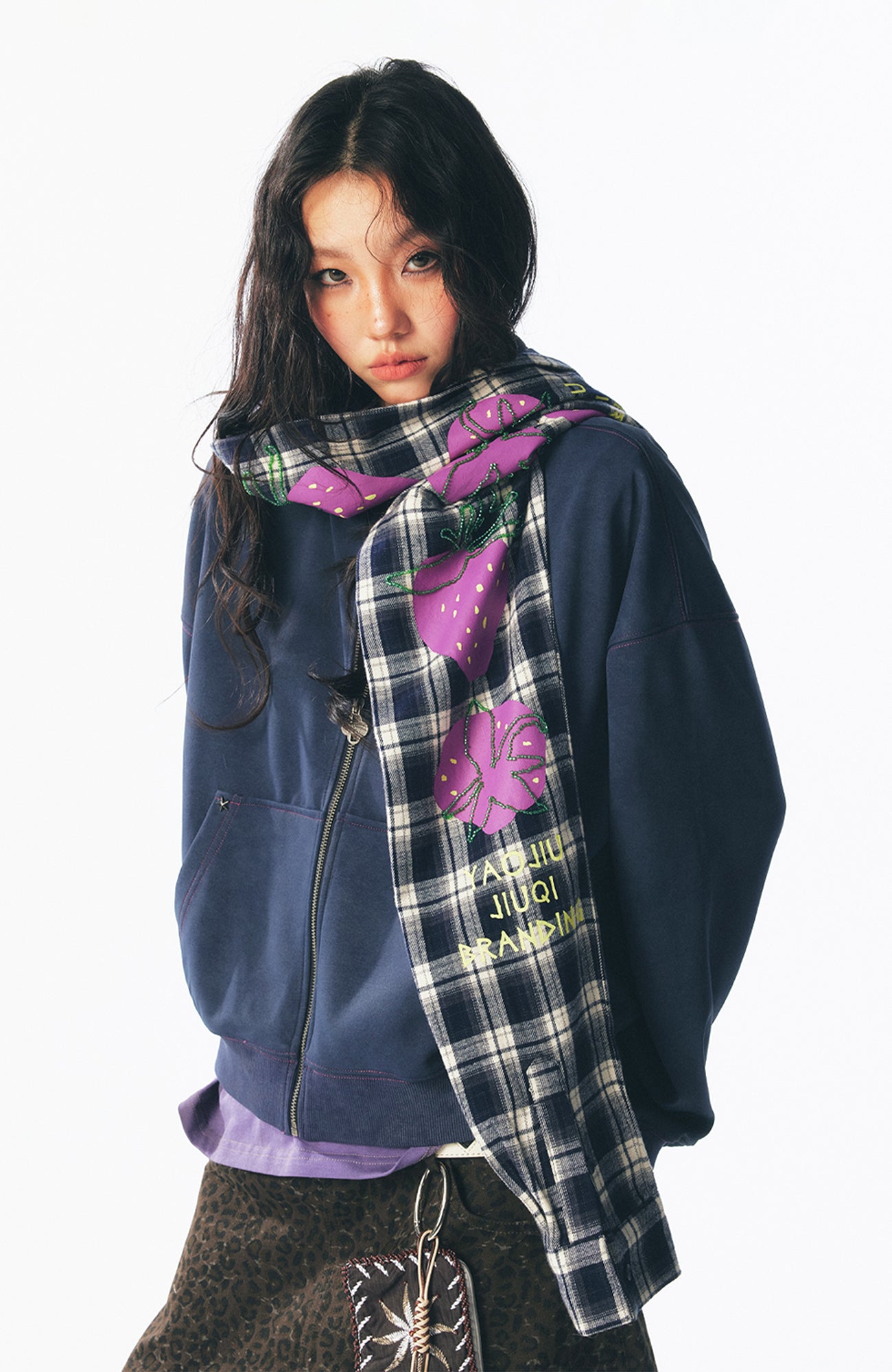 1997 POSTOFFICE Strawberry Graphic Built-In Scarf Zip-Up Hoodie, premium urban and streetwear designers apparel on PROJECTISR.com, 1997 POSTOFFICE