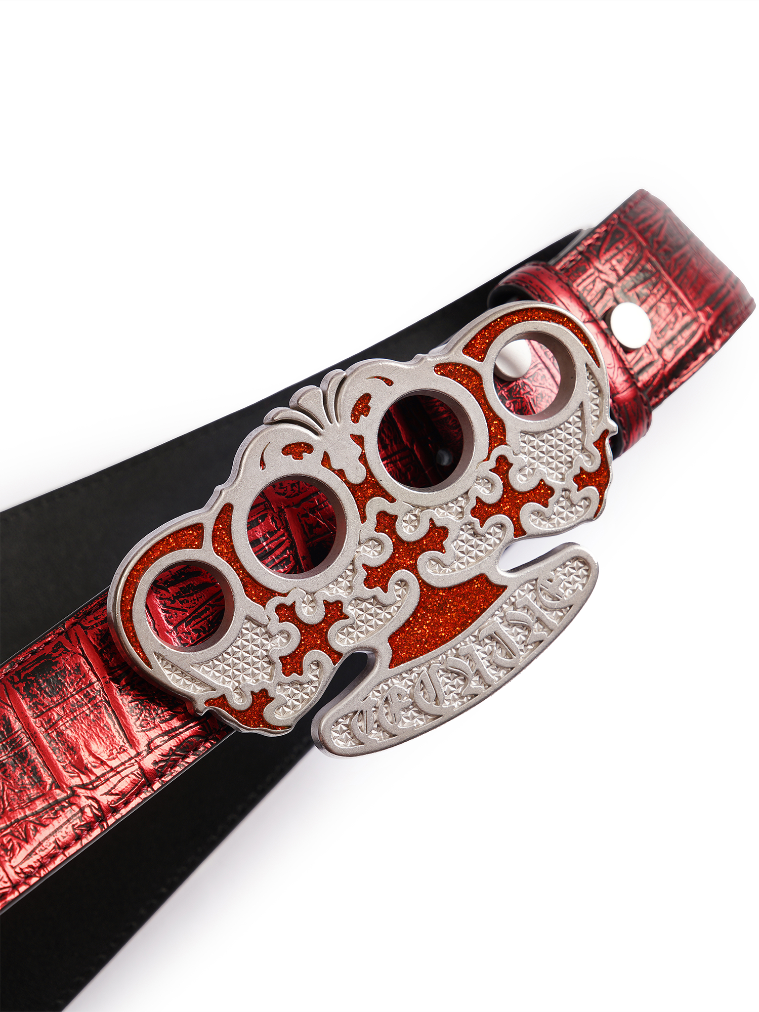TECNINEGROUP Knuckle Crown Glitter Croc Leather Belt