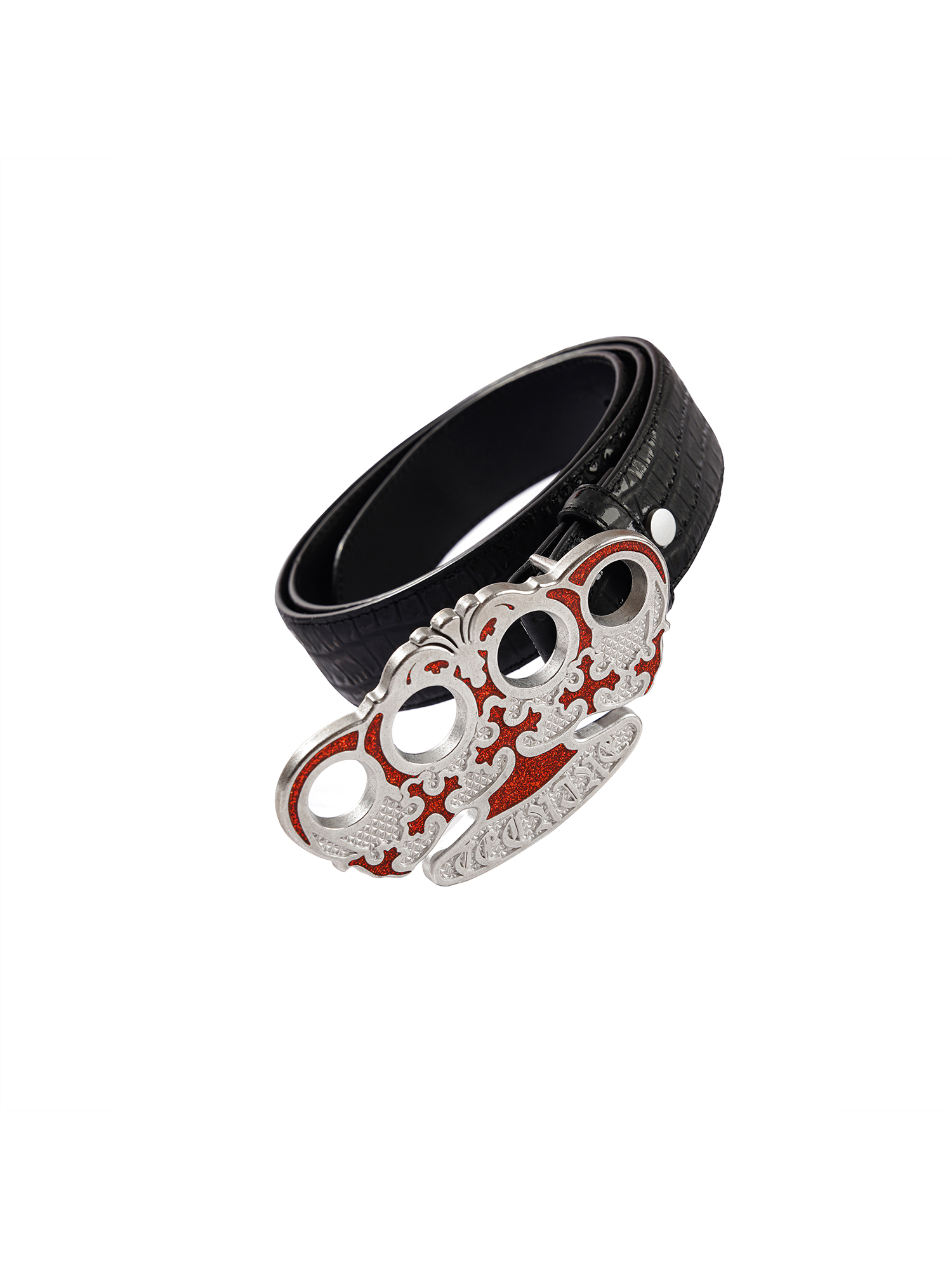 TECNINEGROUP Knuckle Crown Glitter Croc Leather Belt