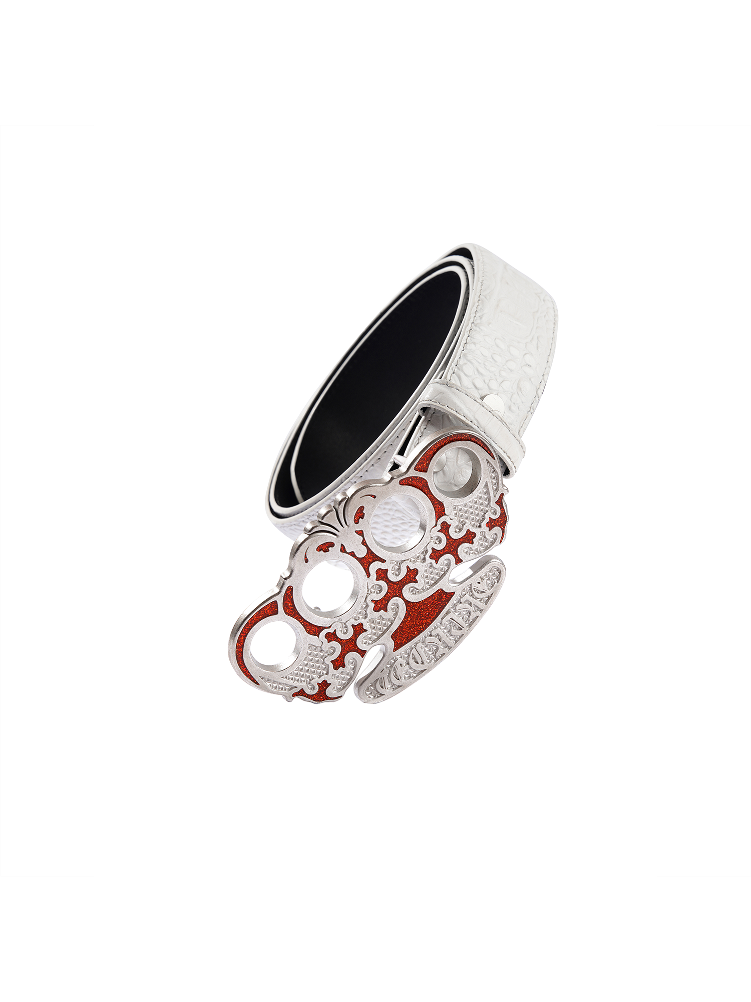 TECNINEGROUP Knuckle Crown Glitter Croc Leather Belt