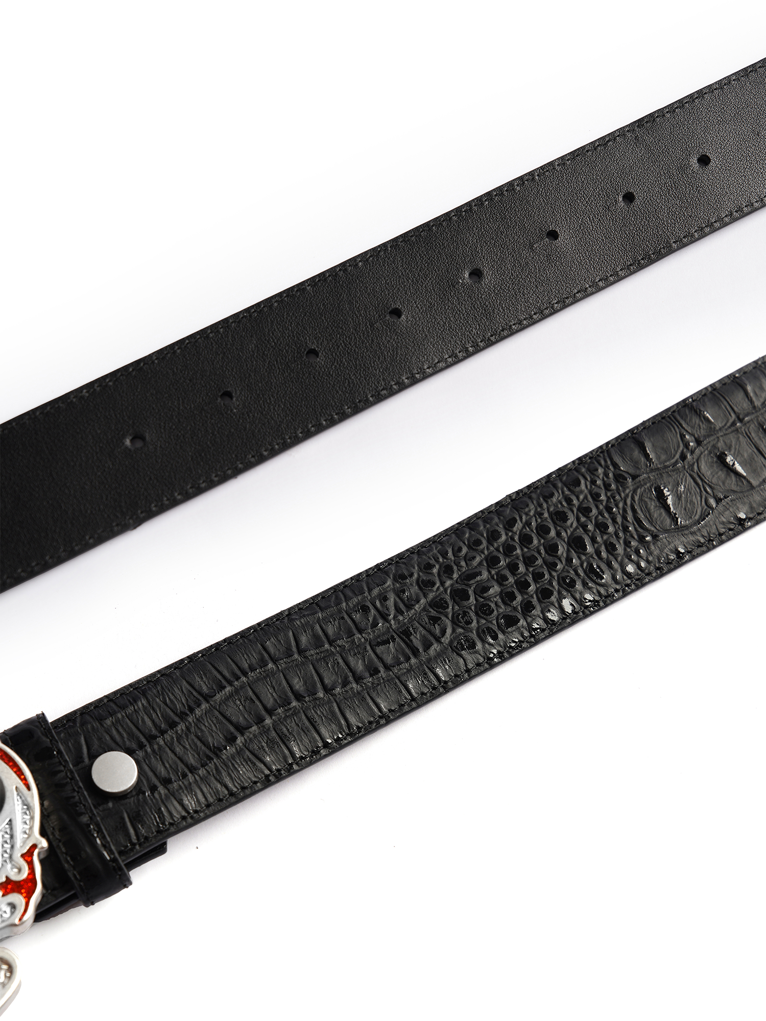 TECNINEGROUP Knuckle Crown Glitter Croc Leather Belt