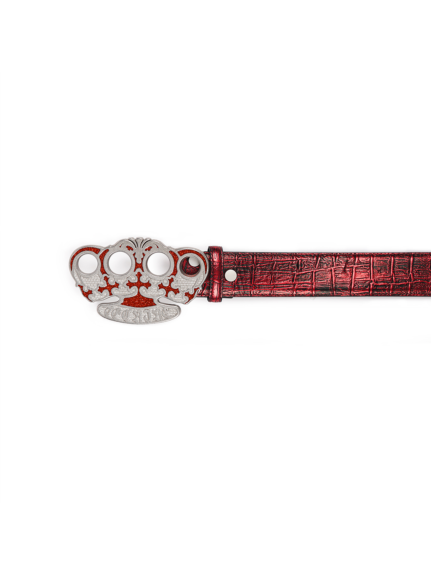 TECNINEGROUP Knuckle Crown Glitter Croc Leather Belt