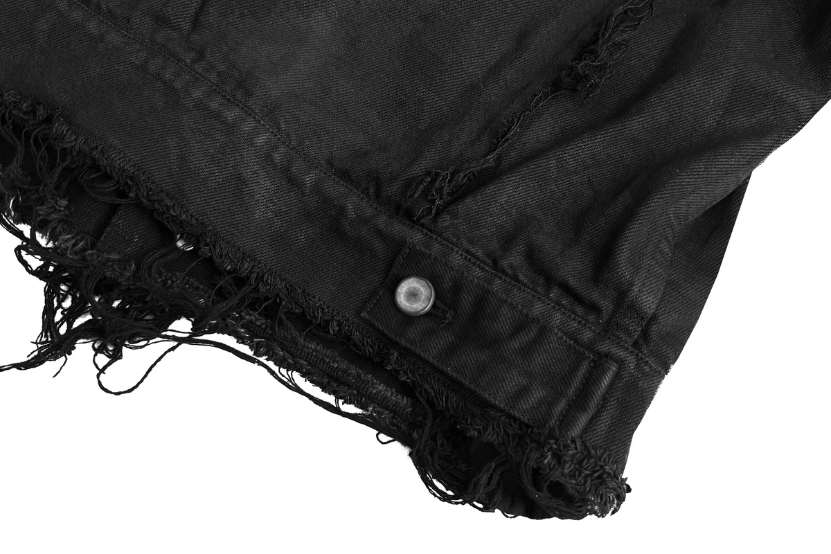 CINDER VEIN Washed Distressed Back-Zipper Denim Jacket