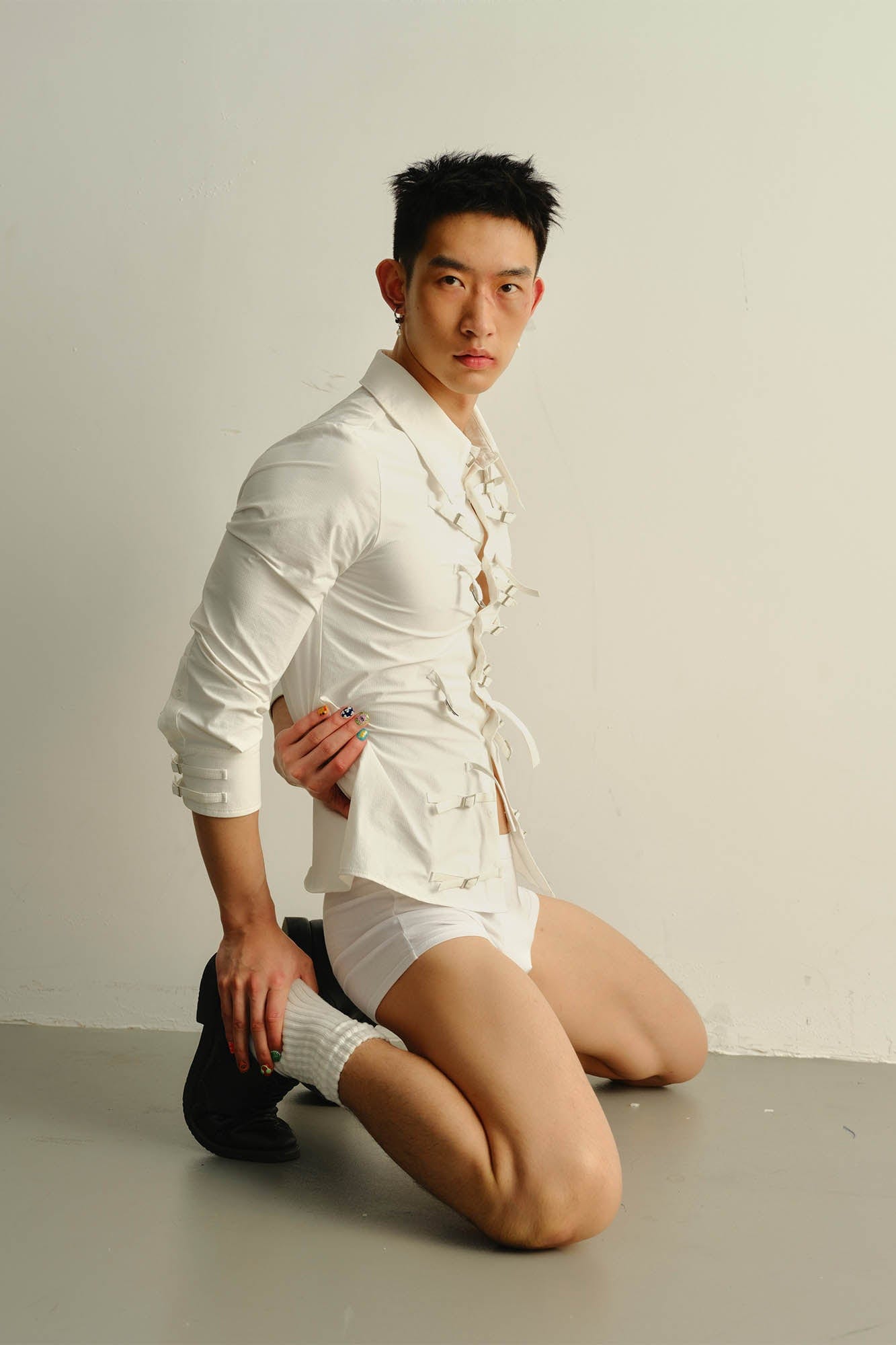 KADAKADA Asymmetrical Multi-Buckle Tailored Fit Shirt, premium urban and streetwear designers apparel on PROJECTISR.com, KADAKADA