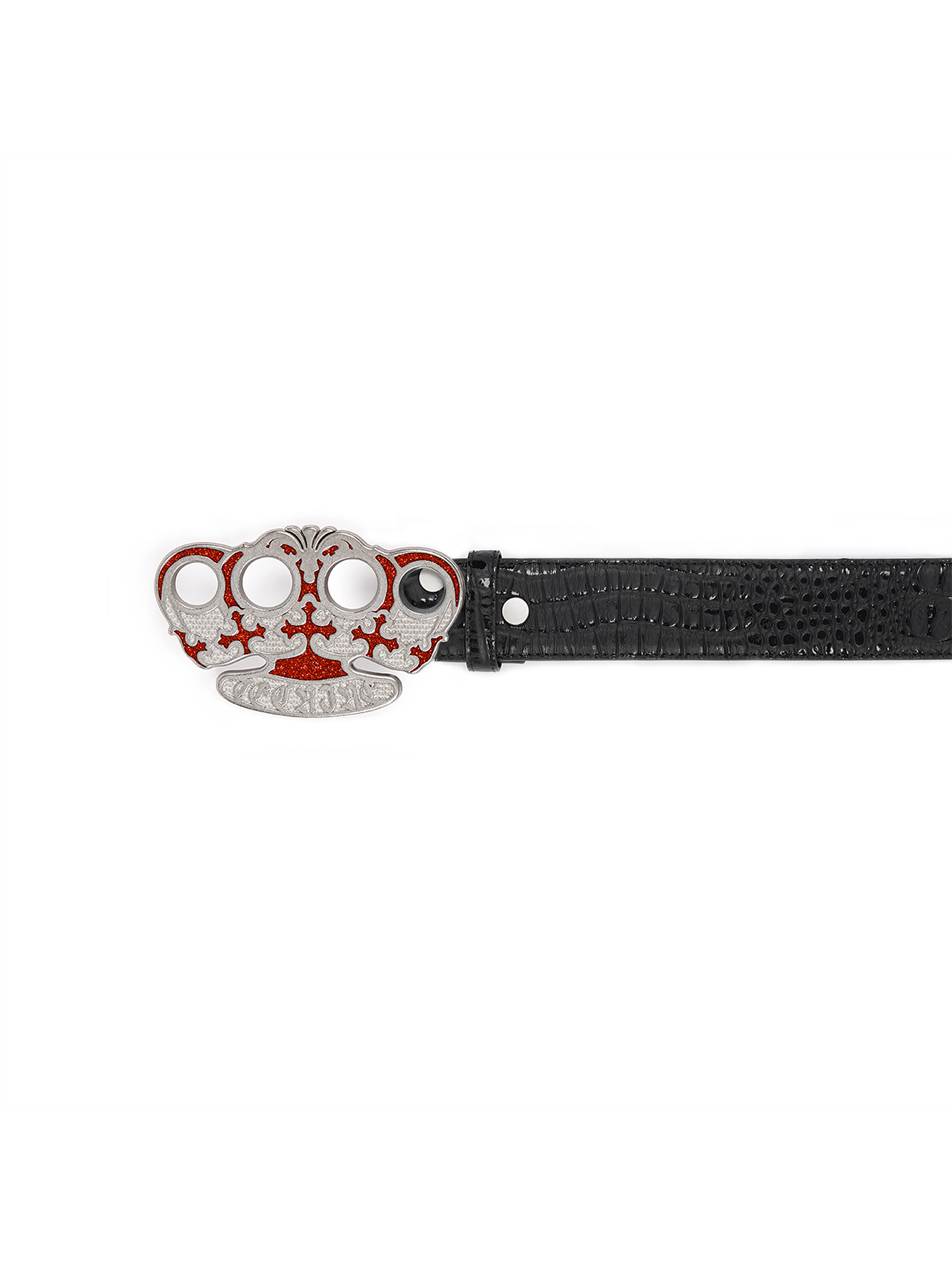 TECNINEGROUP Knuckle Crown Glitter Croc Leather Belt