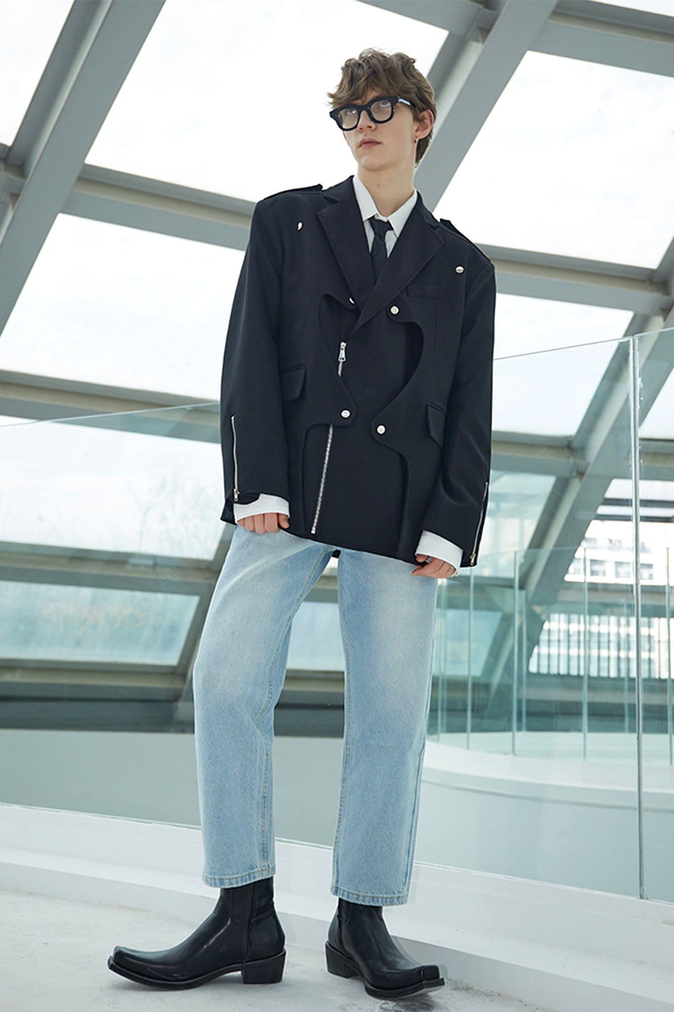 ASSEEN Deconstructed Ripple-Panel Zip Blazer, premium urban and streetwear designers apparel on PROJECTISR.com, ASSEEN