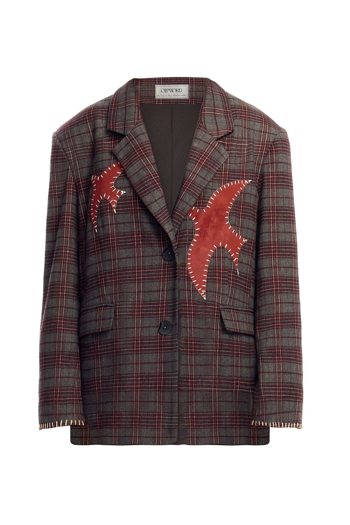 OIPWORD Retro Birds Patchwork Plaid Blazer, premium urban and streetwear designers apparel on PROJECTISR.com, OIPWORD