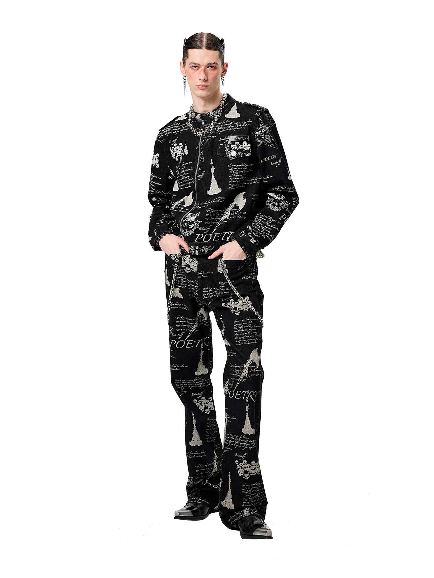 CYCYCY Punk Washed Graffiti Moto Denim Jacket