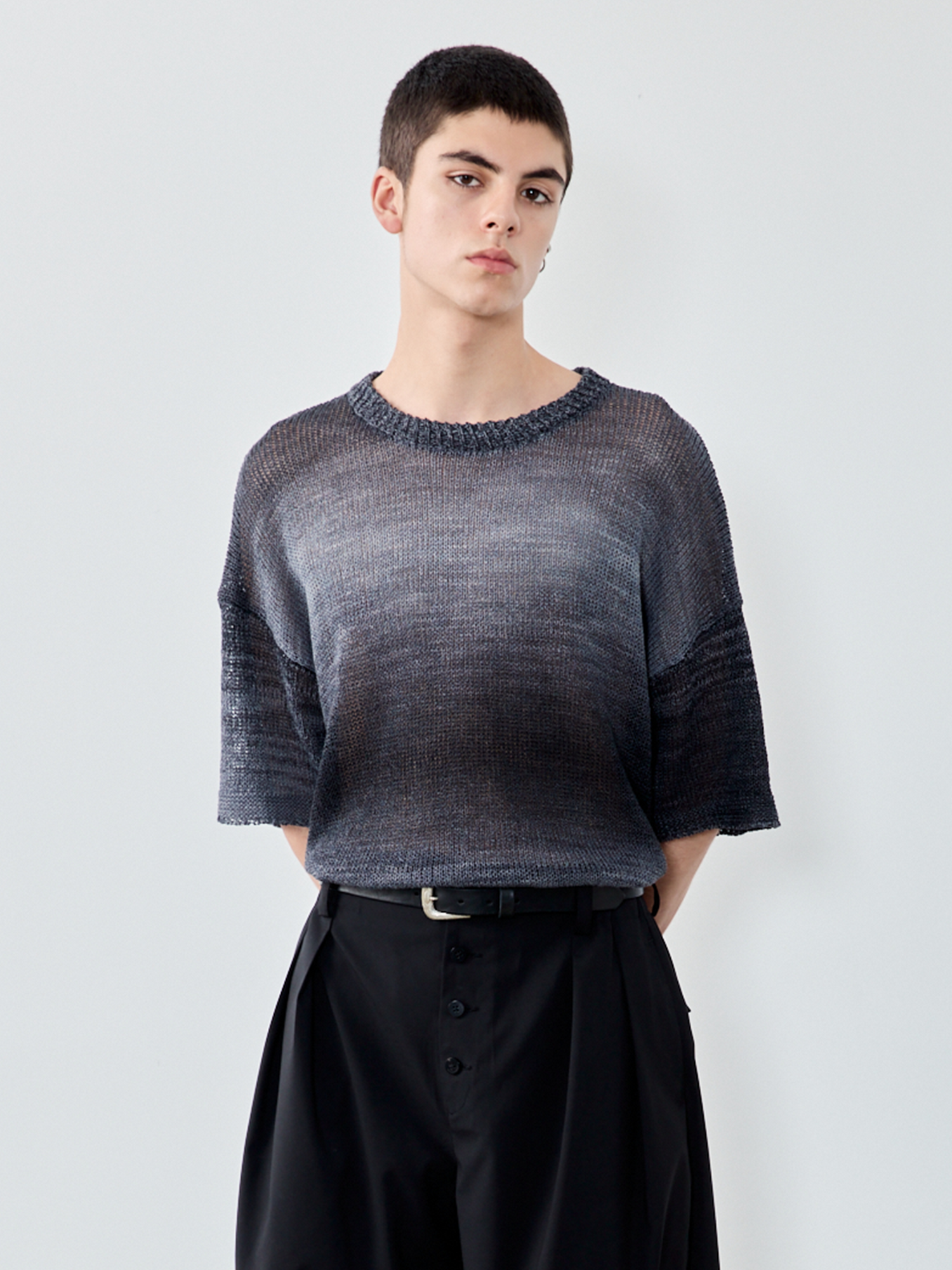 GRAINMUSTARD Gradient Open-Knit Paper-Yarn Tee