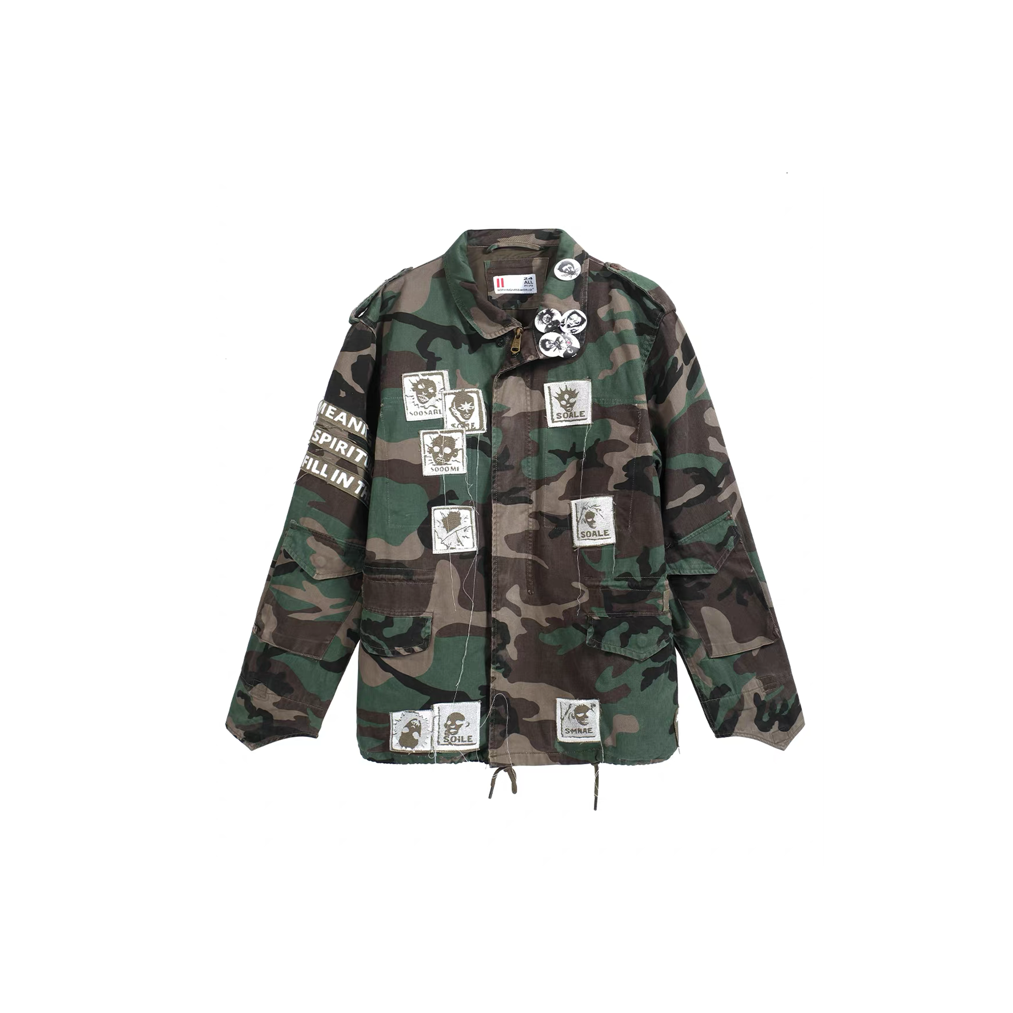 NOTHINGNESS WORLD Slogan Patchwork Multi-Pocket Utility Jacket, premium urban and streetwear designers apparel on PROJECTISR.com, NOTHINGNESS WORLD