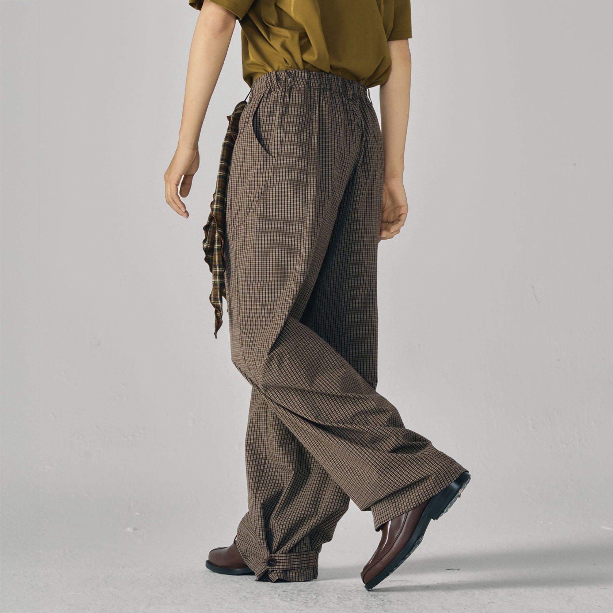 GONGHE REPUB Retro Paid Spliced Wide-Leg Pants, premium urban and streetwear designers apparel on PROJECTISR.com, GONGHE REPUB