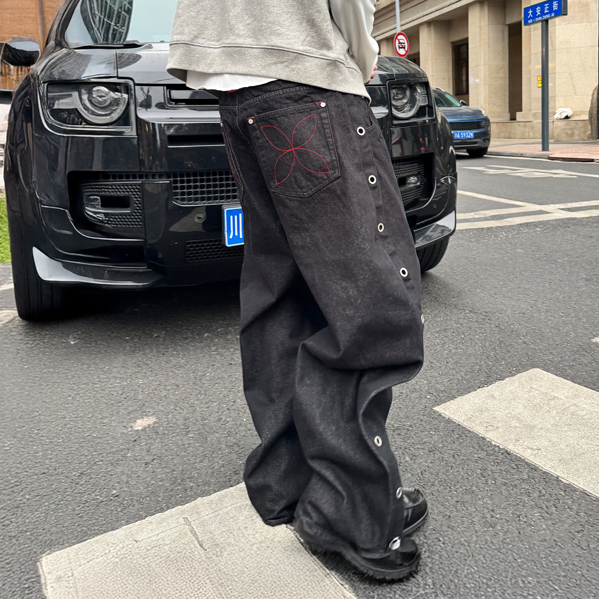 STEEPC Grommet Snap-Fly Flared Raw Jeans, premium urban and streetwear designers apparel on PROJECTISR.com, STEEPC