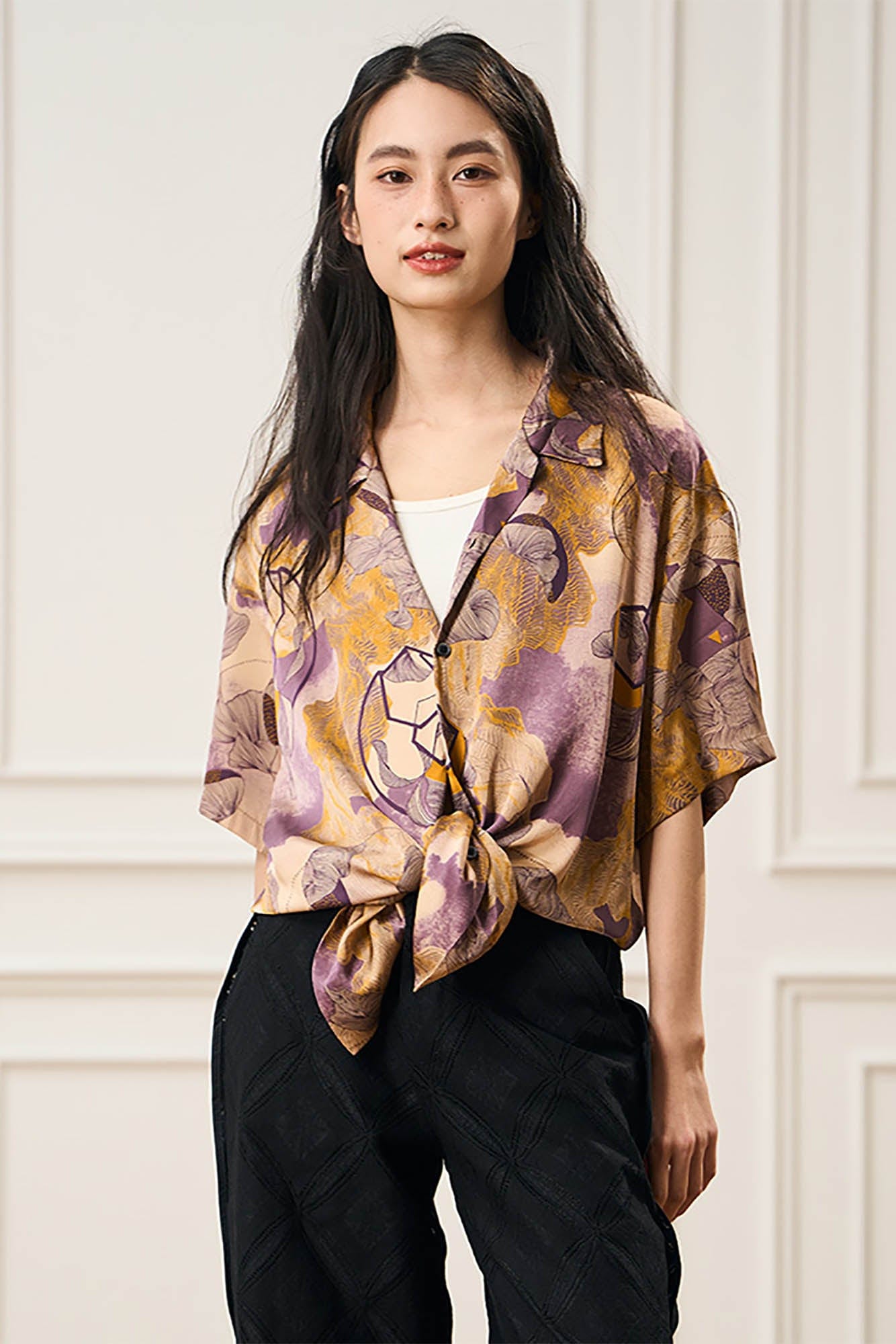 EPIC POETRY Botanic Geometry Satin Cuban Half Shirt, premium urban and streetwear designers apparel on PROJECTISR.com, EPIC POETRY