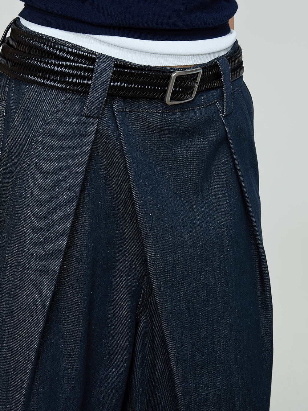 OPICLOTH Washed Asymmetric Fly Pleated Denim Shorts, premium urban and streetwear designers apparel on PROJECTISR.com, OPICLOTH