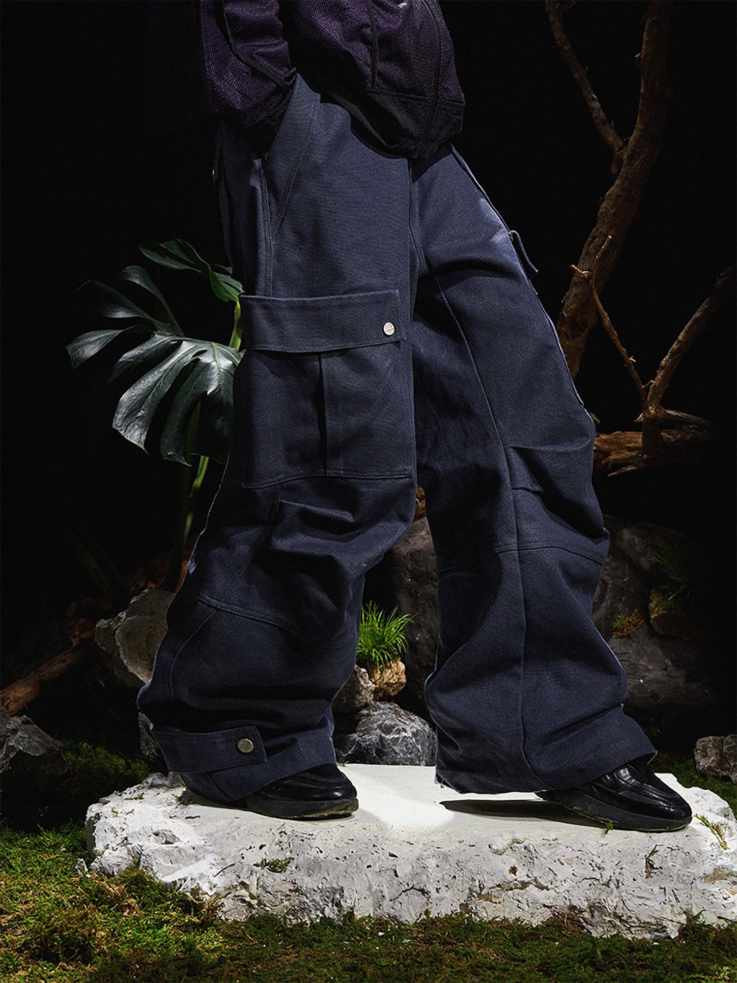 RELABEL Multi-Pocket Oversized Workwear Cargo Pants Dark Gray, premium urban and streetwear designers apparel on PROJECTISR.com, RELABEL