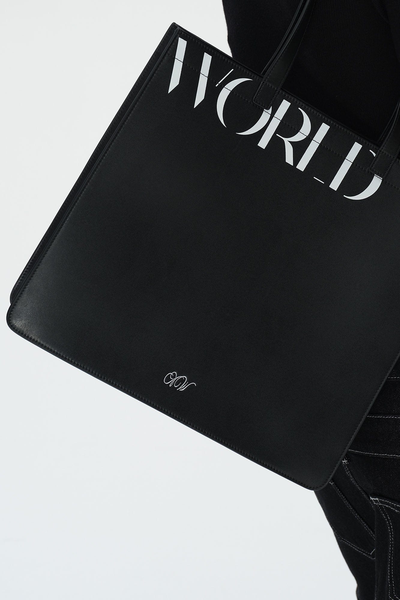 ARTIFICIAL WORLD Logo Graphic Leather Tote Bag, premium urban and streetwear designers apparel on PROJECTISR.com, ARTIFICIAL WORLD
