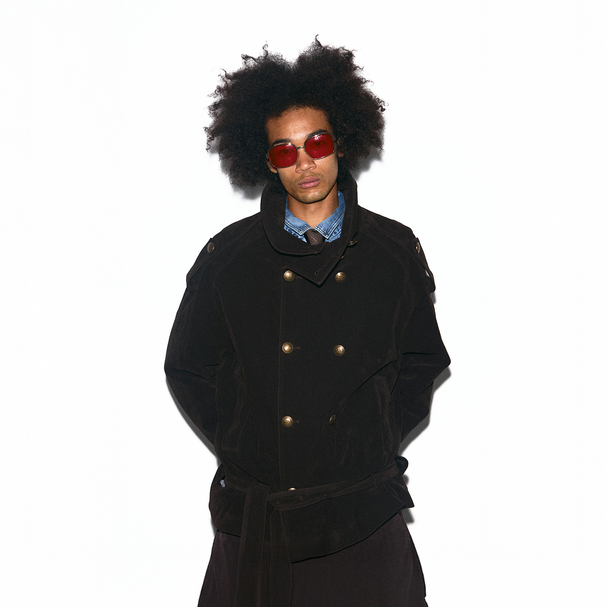 TRECLUB Velvet Double-Breasted Short Trench Jacket, premium urban and streetwear designers apparel on PROJECTISR.com, TRECLUB