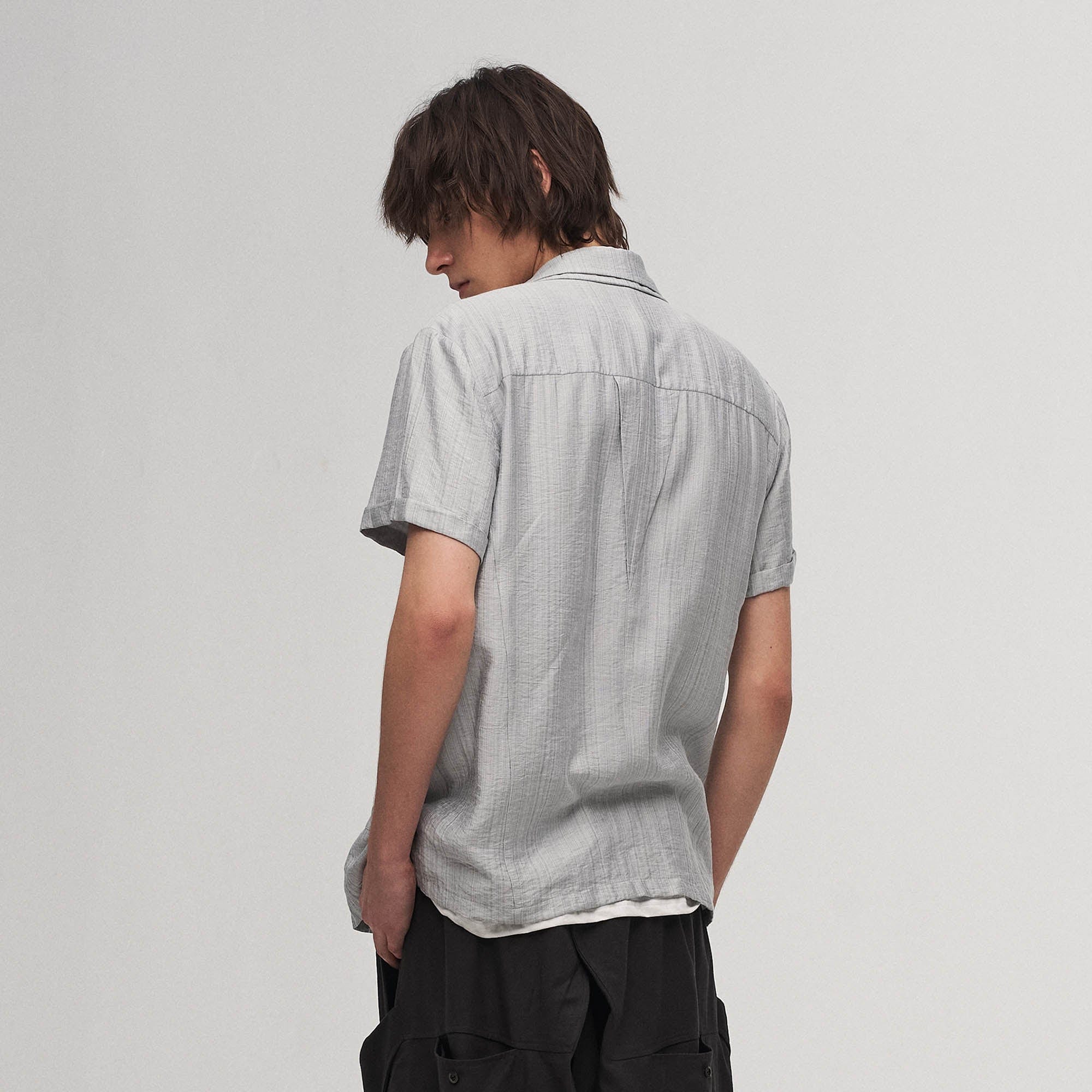 ILNya Nieternite Nifutur Stripe Crinkled Spliced Layered Collar T-Shirt Silver, premium urban and streetwear designers apparel on PROJECTISR.com, ILNya Nieternite Nifutur