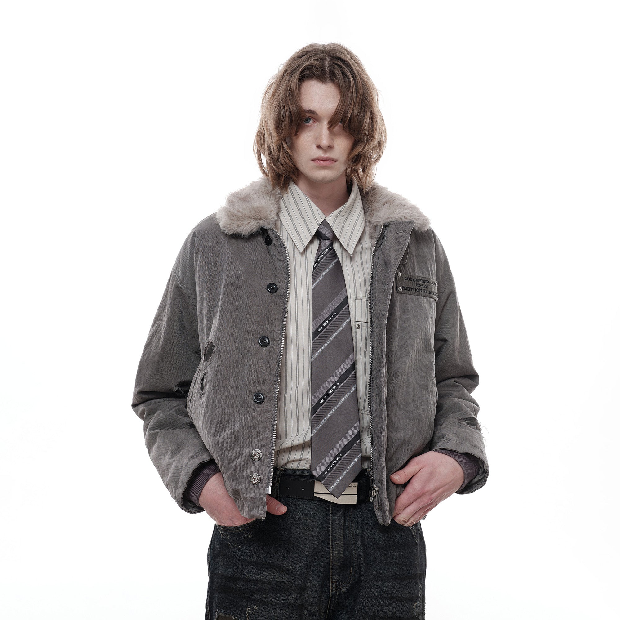 FACEONLAB Reversible Fleece Collar Deck Jacket Gray