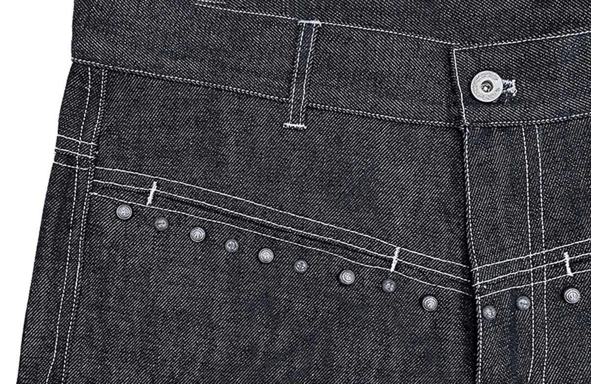 WANNA LAB Embroidered Rivet Distressed Baggy Jeans