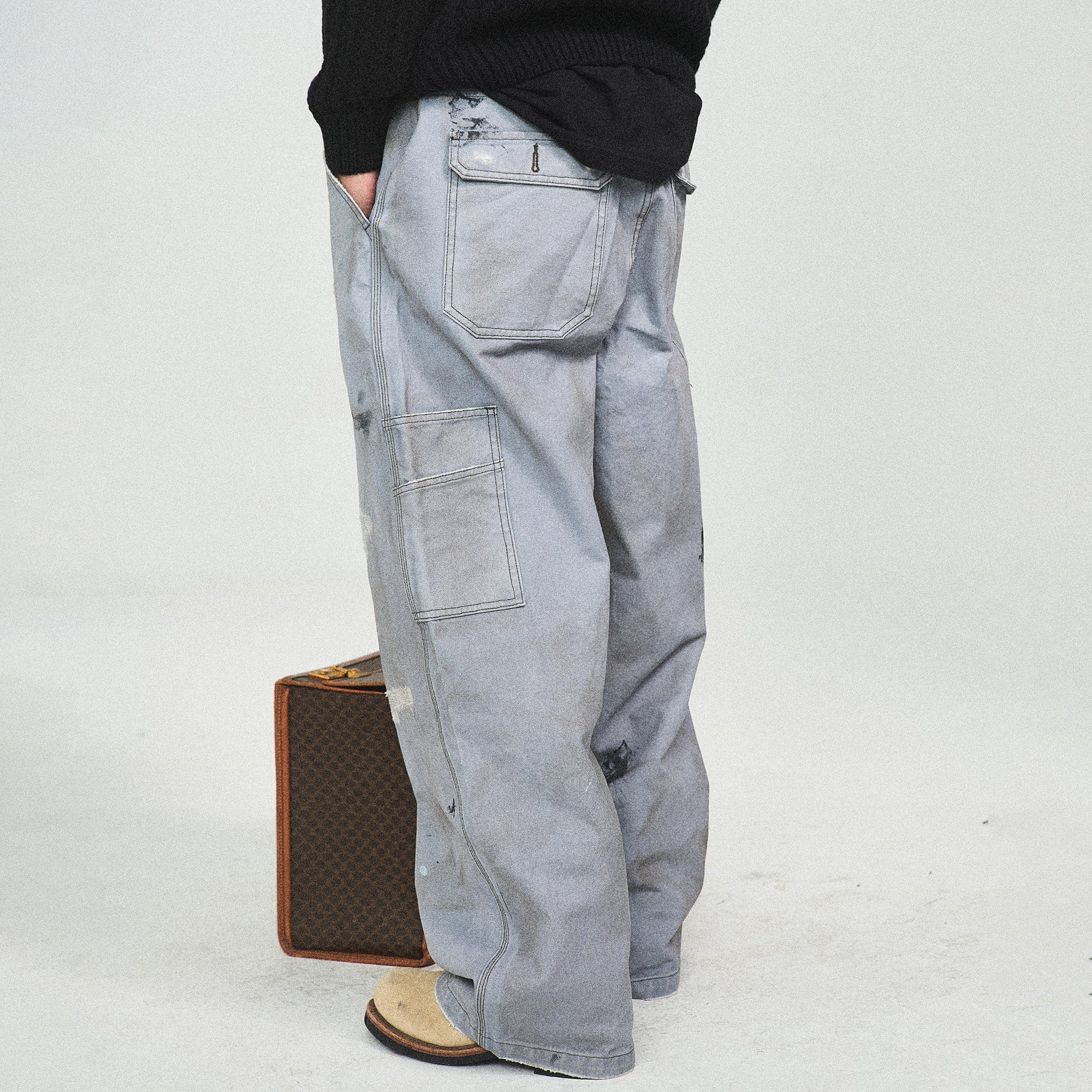 STEEPC Distressed Spliced Wide-Leg Pant, premium urban and streetwear designers apparel on PROJECTISR.com, STEEPC