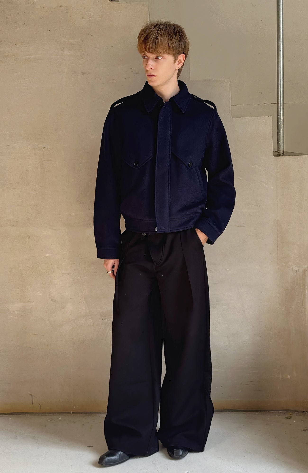 ESAIAS Detachable Scarf-Collar Wool-Blend Jacket