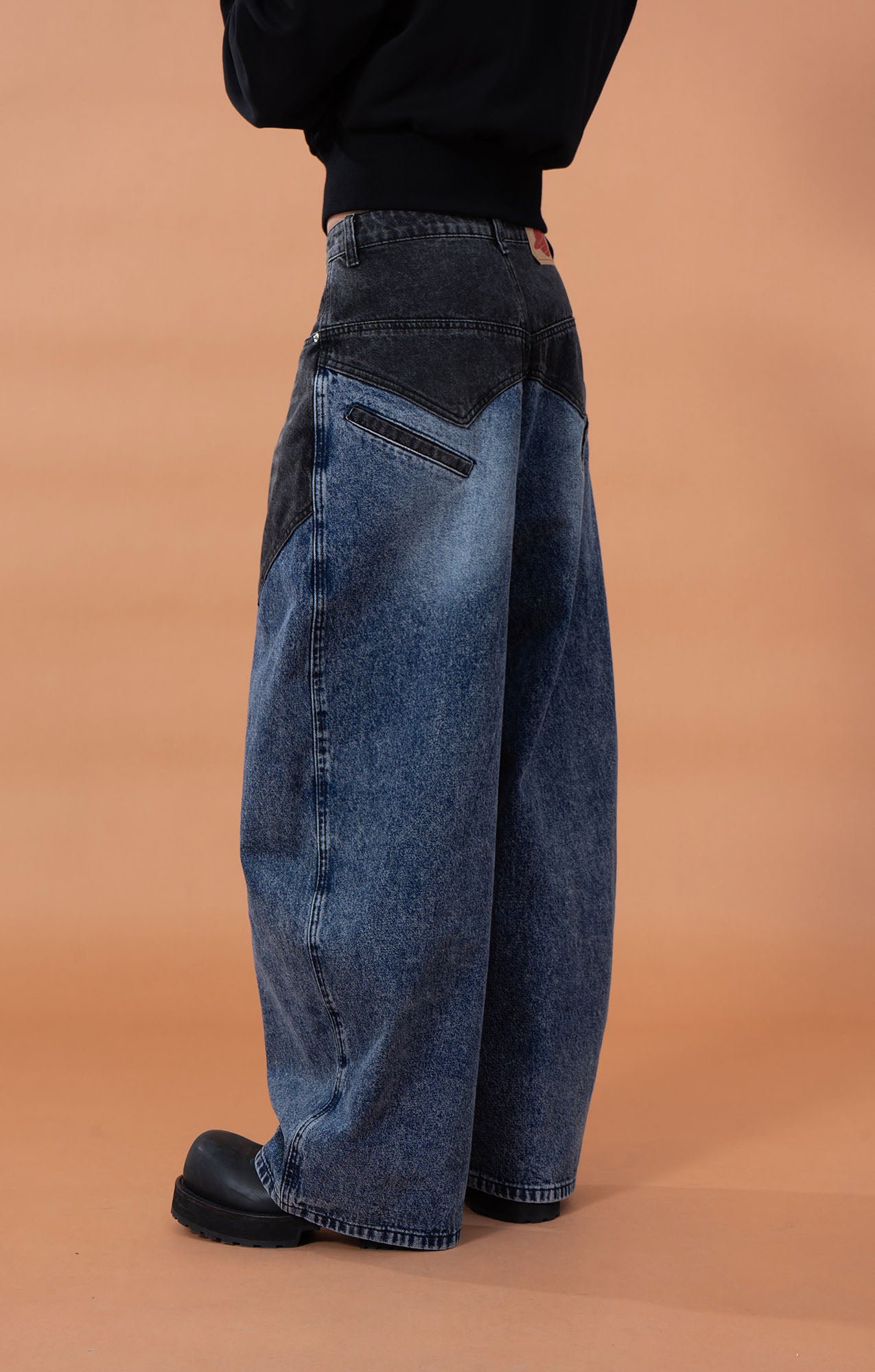 CLP Distressed Contrast-Panel Oversized Jeans, premium urban and streetwear designers apparel on PROJECTISR.com, CLP