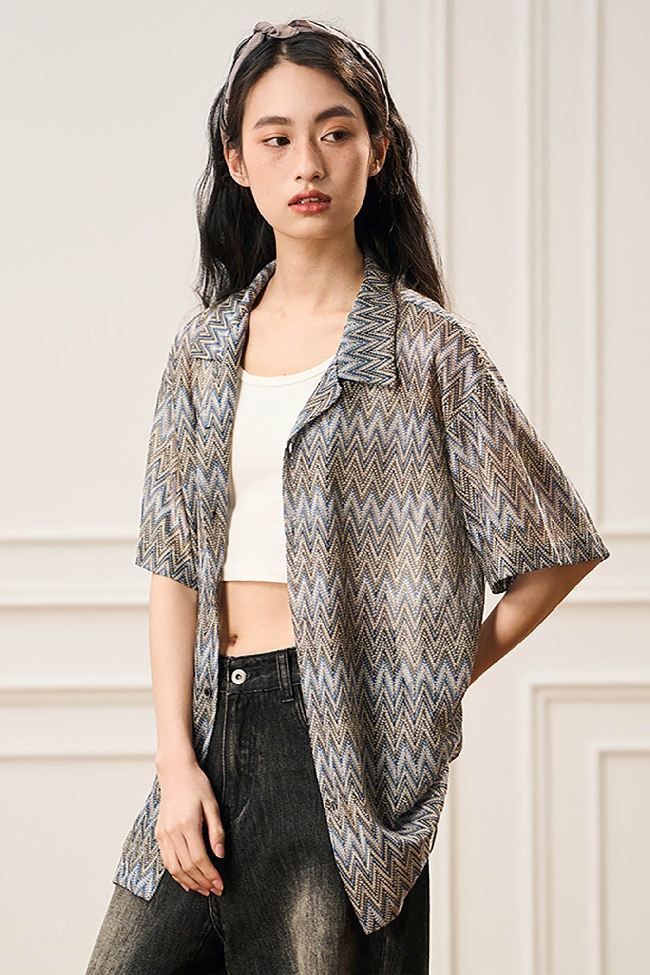 EPIC POETRY Geometric Ripple Knitted Half Shirt Sandstone, premium urban and streetwear designers apparel on PROJECTISR.com, EPIC POETRY