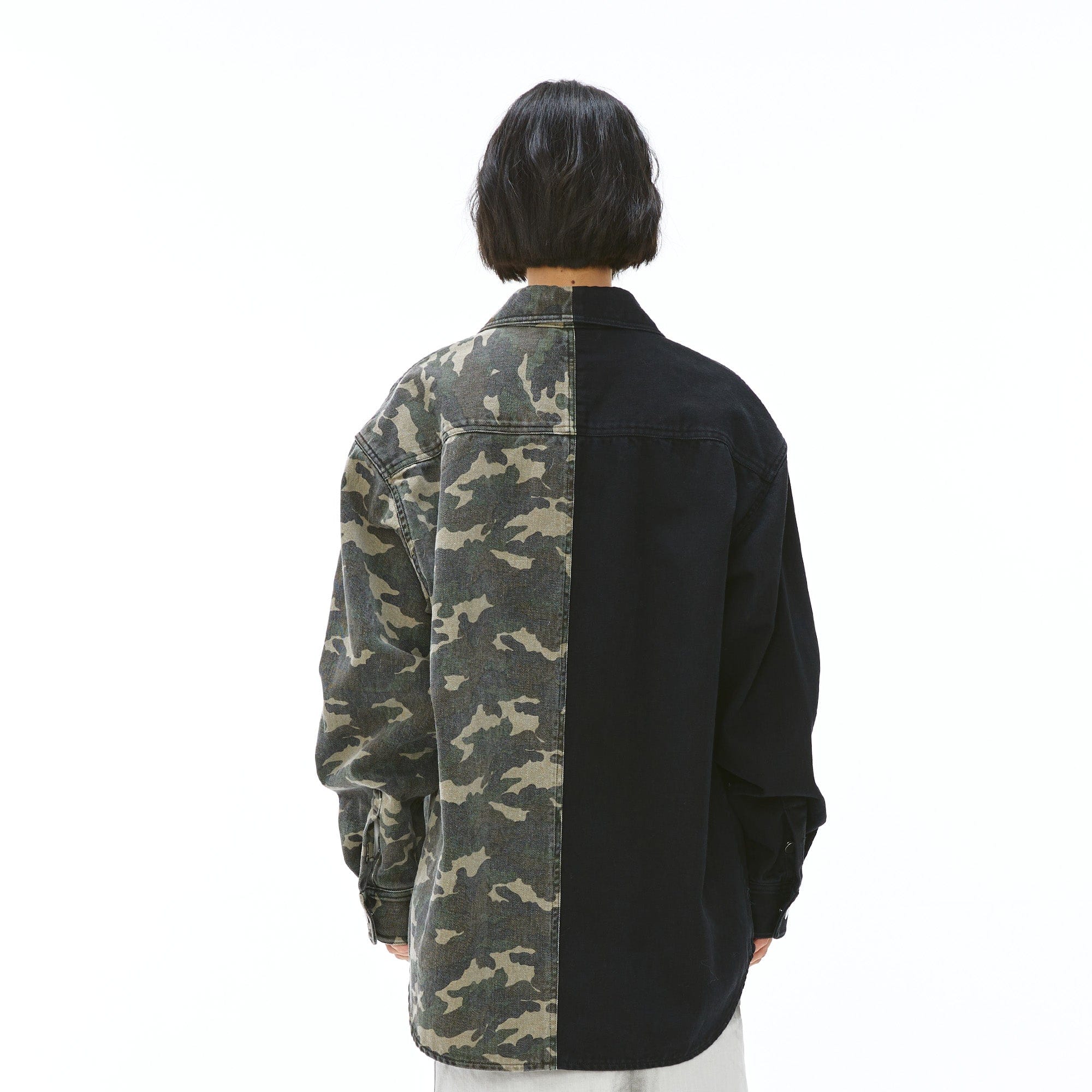 VANN VALRENCE Paneled Camo Denim Shirt