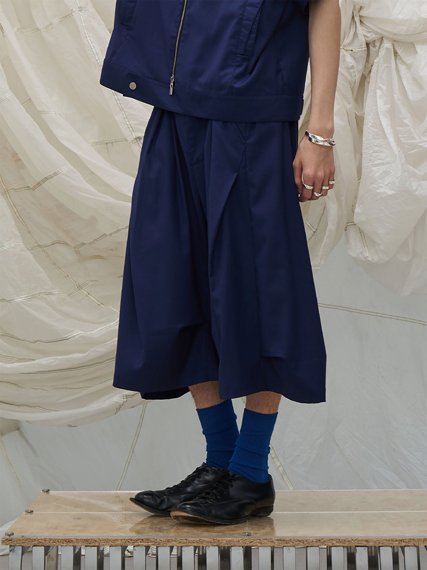RELABEL Pleated Drape Wide-Leg Shorts, premium urban and streetwear designers apparel on PROJECTISR.com, RELABEL