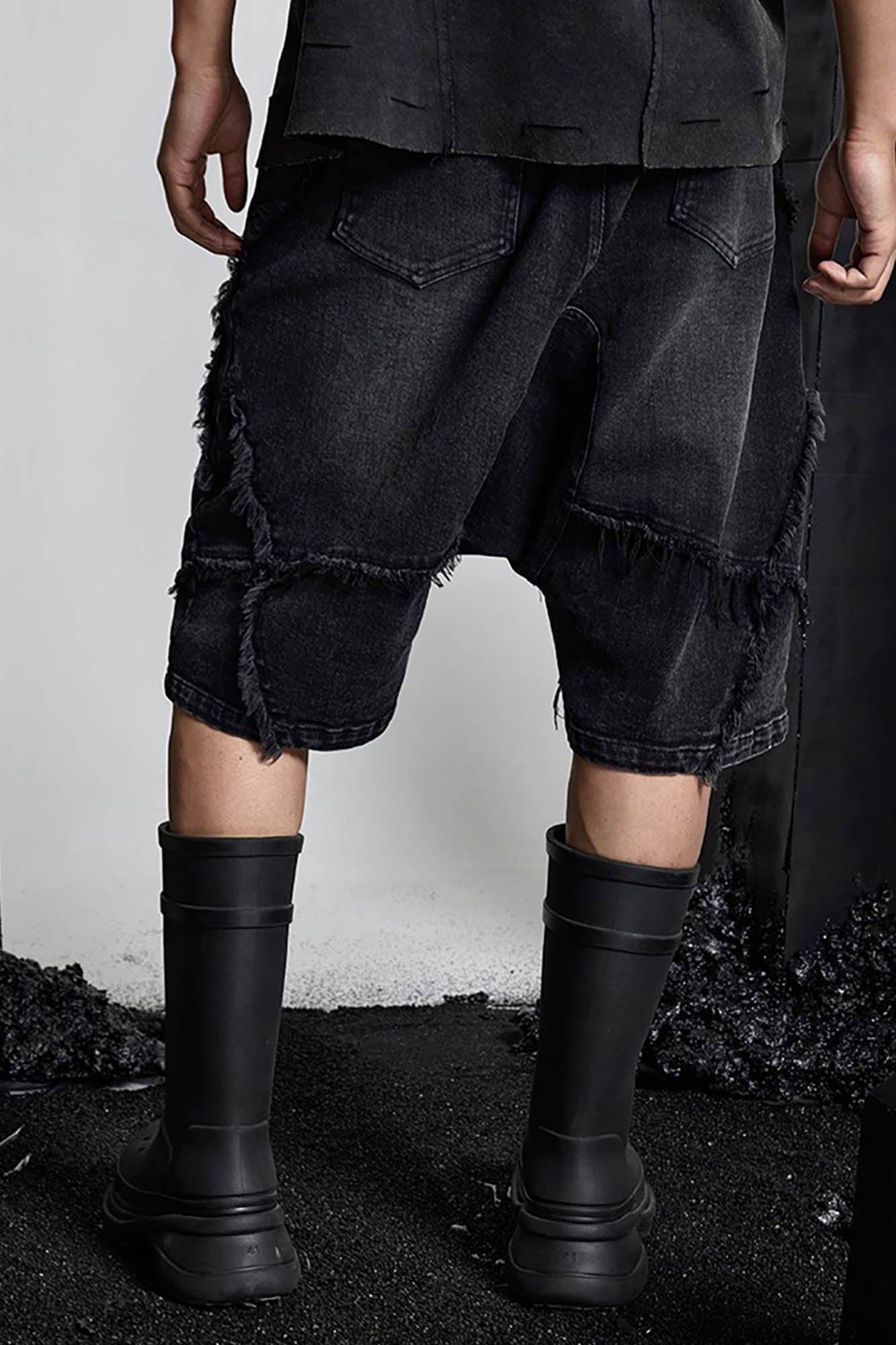 SSIN7 Washed Frayed Spliced Denim Shorts, premium urban and streetwear designers apparel on PROJECTISR.com, SSIN7