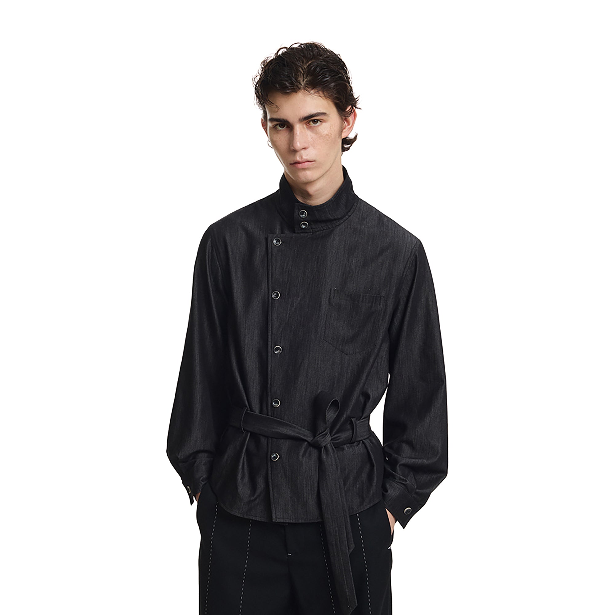 KREATE Stand Collar Wrap Tie Shirt